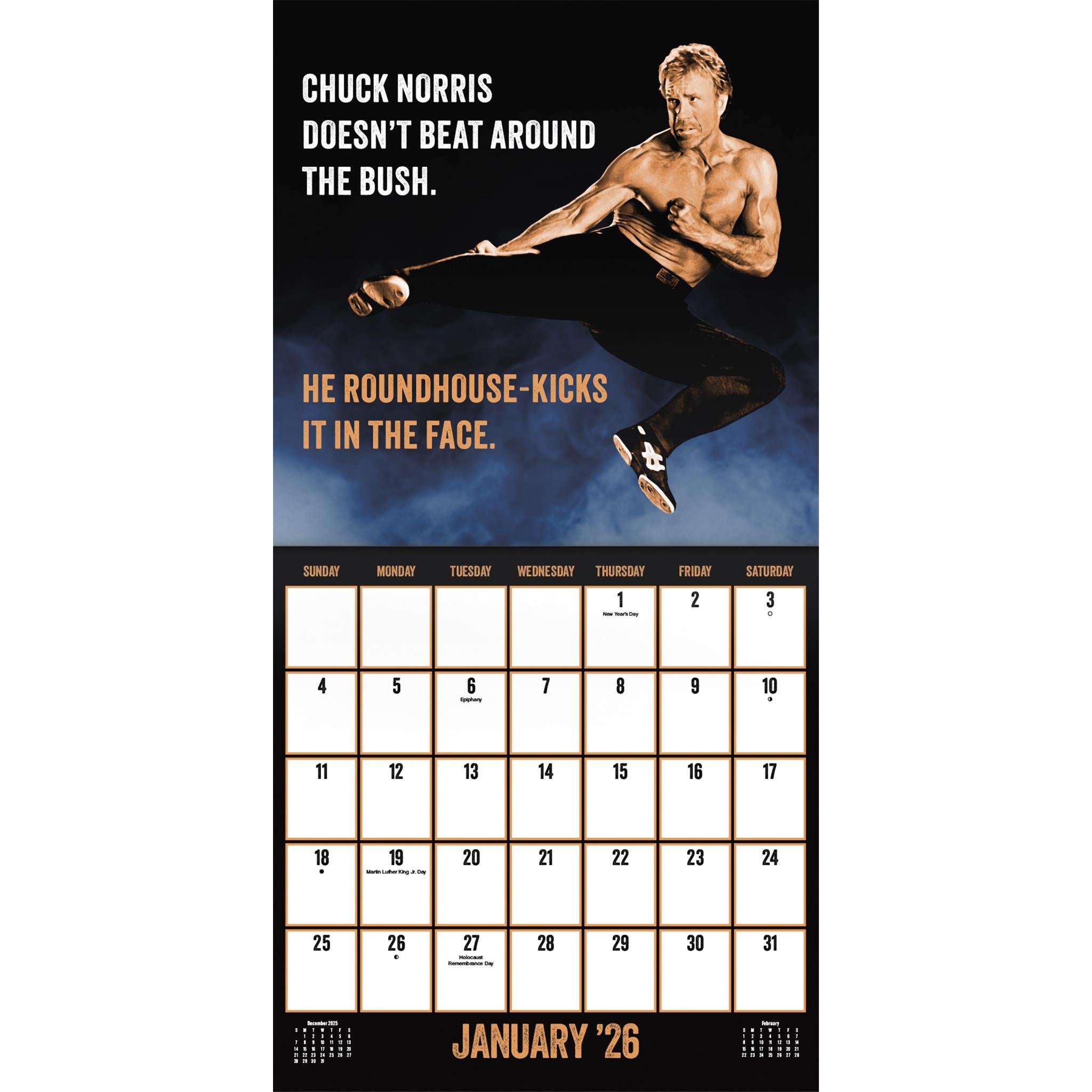 The Calendar King - Chuck Norris 2024 A4 Size Wall Calendar - A4 Size // Funny/Quirky/Christmas/Birthday/Gift Idea/Present/Novelty/Humour/Secret Santa/Year Planner/Office Gift