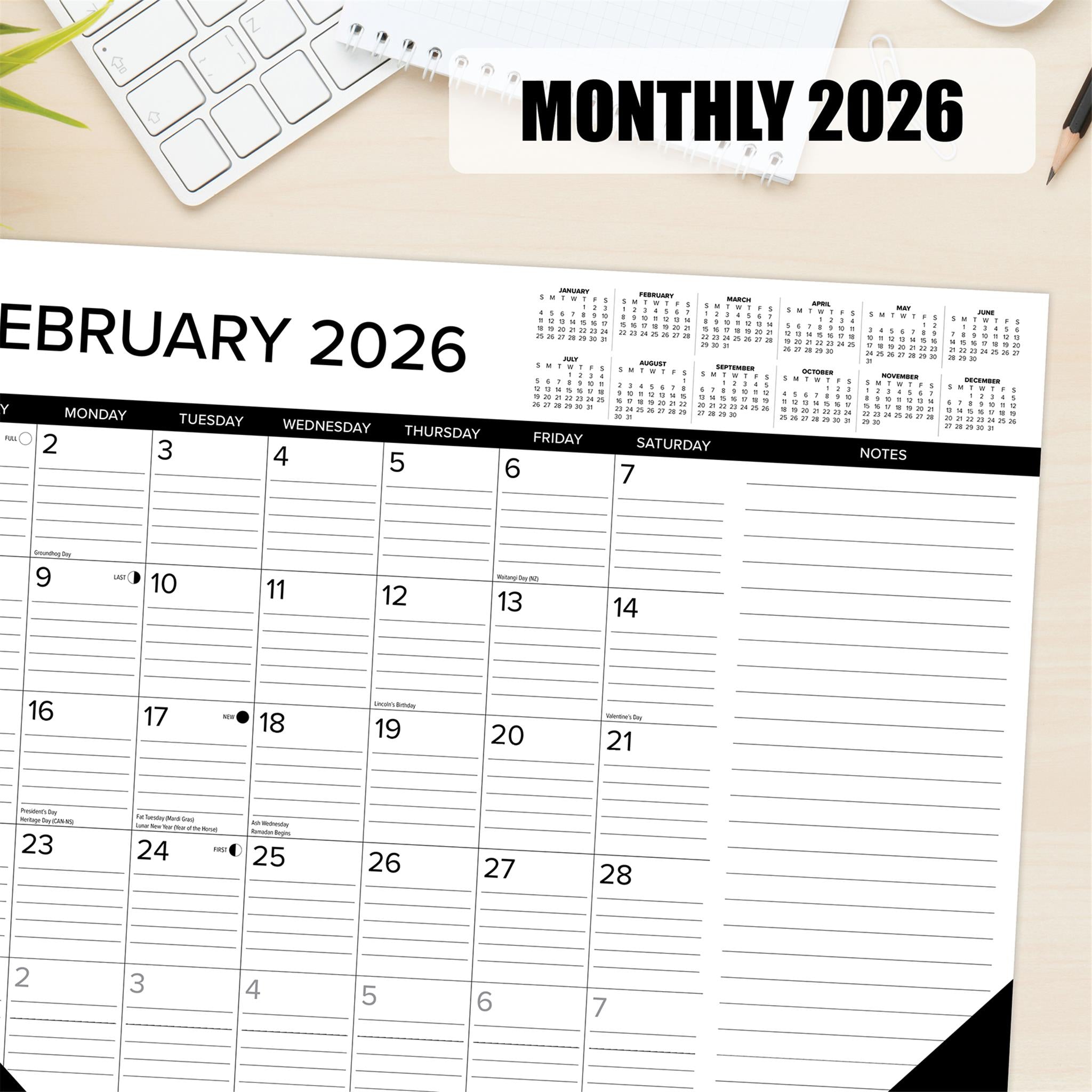 Black And White 2026 Desk Pad Calendar
