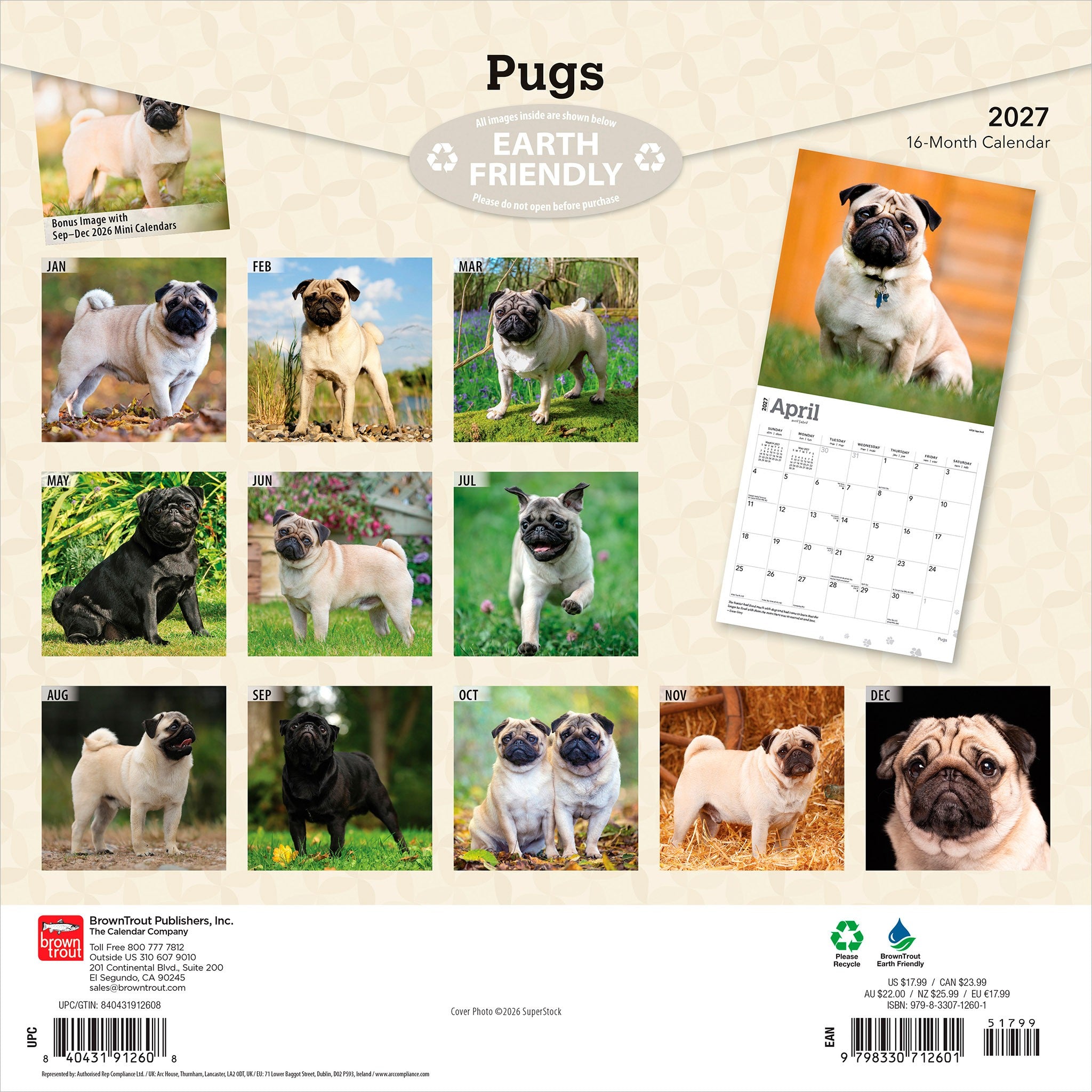 Pugs 2027 Wall Calendar