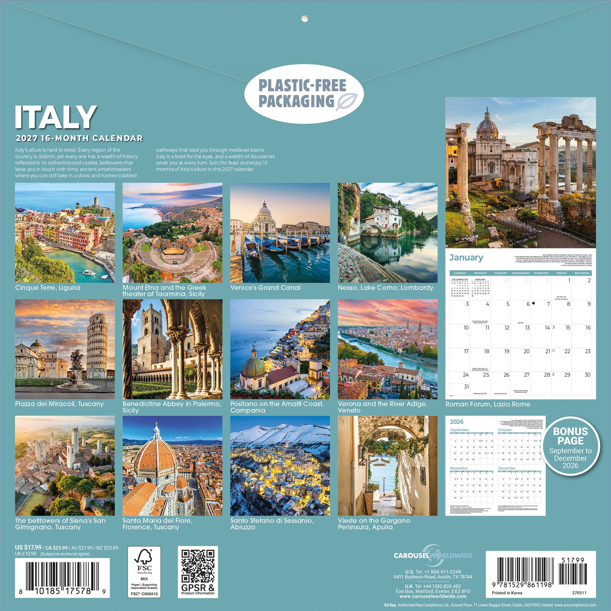 Italy 2027 Wall Calendar