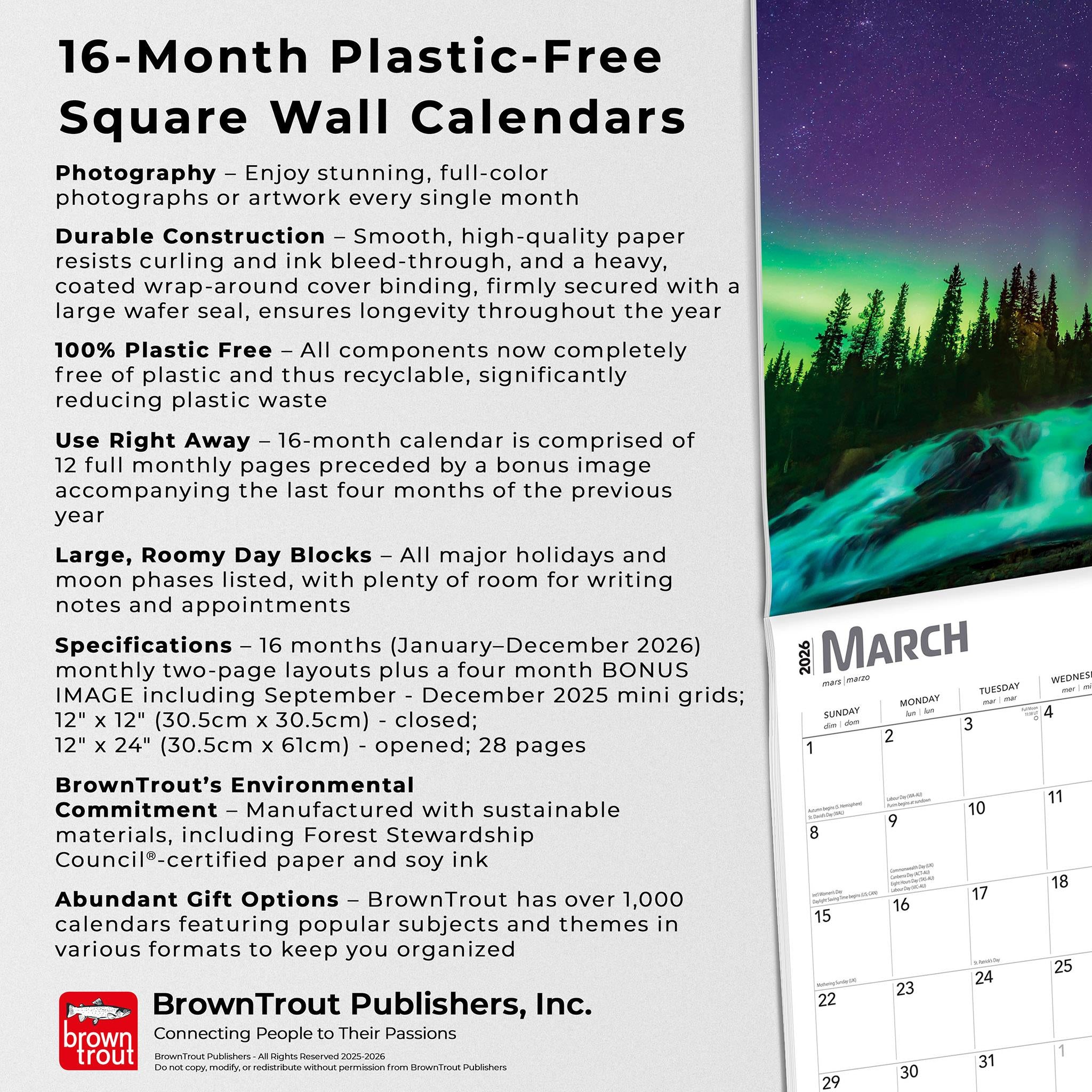 Aurora Borealis Bilingual 2026 Wall Calendar - Online Only