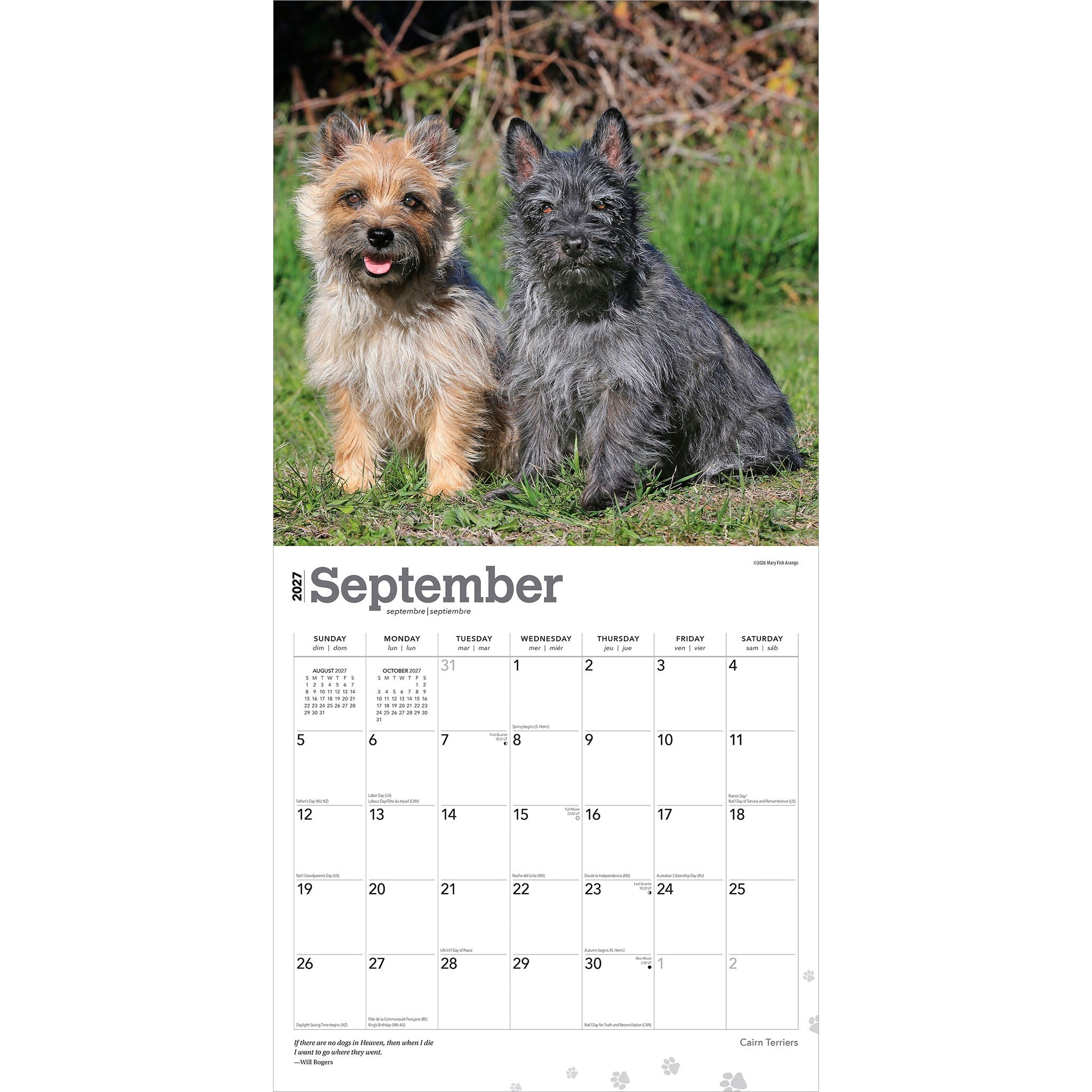 Cairn Terriers 2027 Wall Calendar
