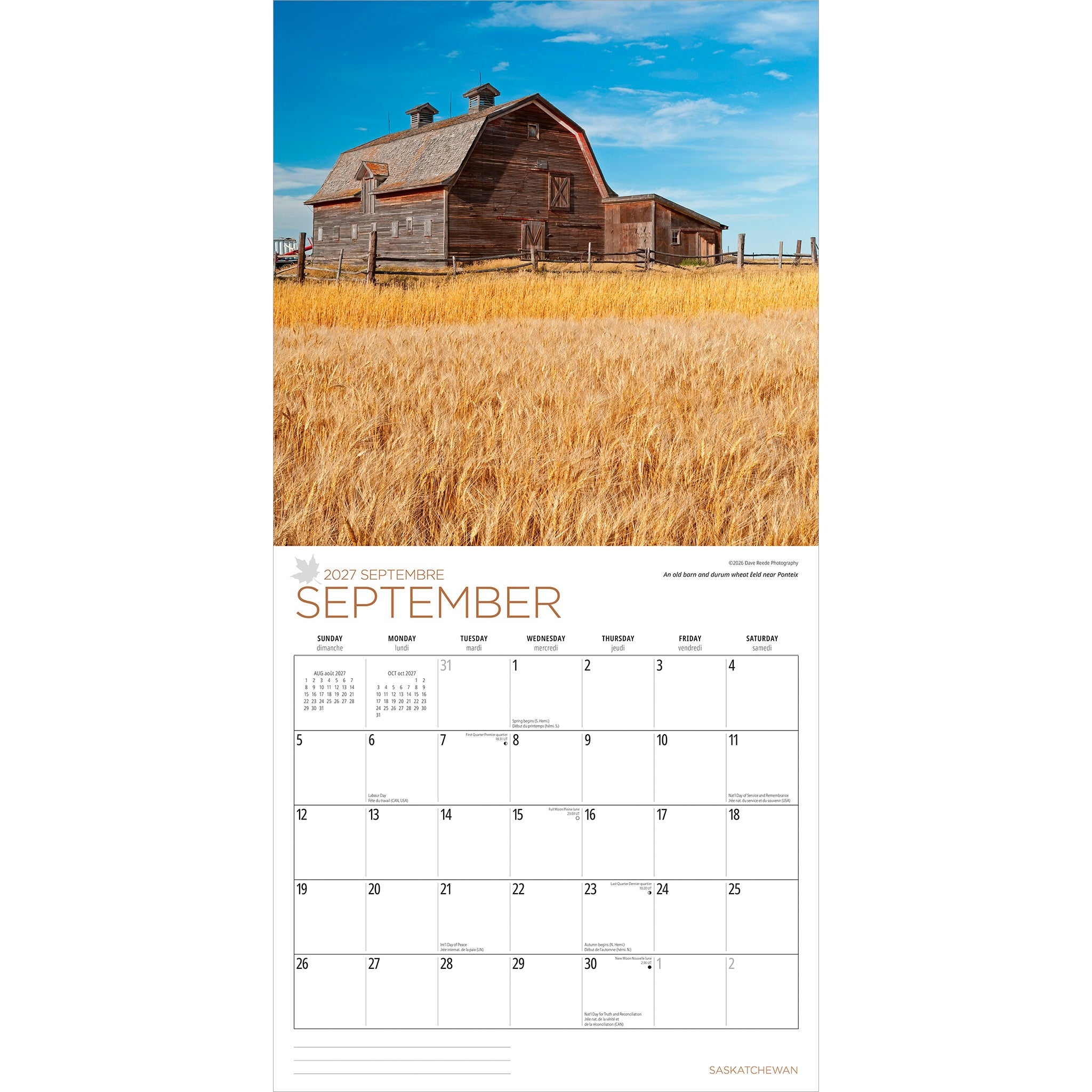 Saskatchewan 2027 Wall Calendar