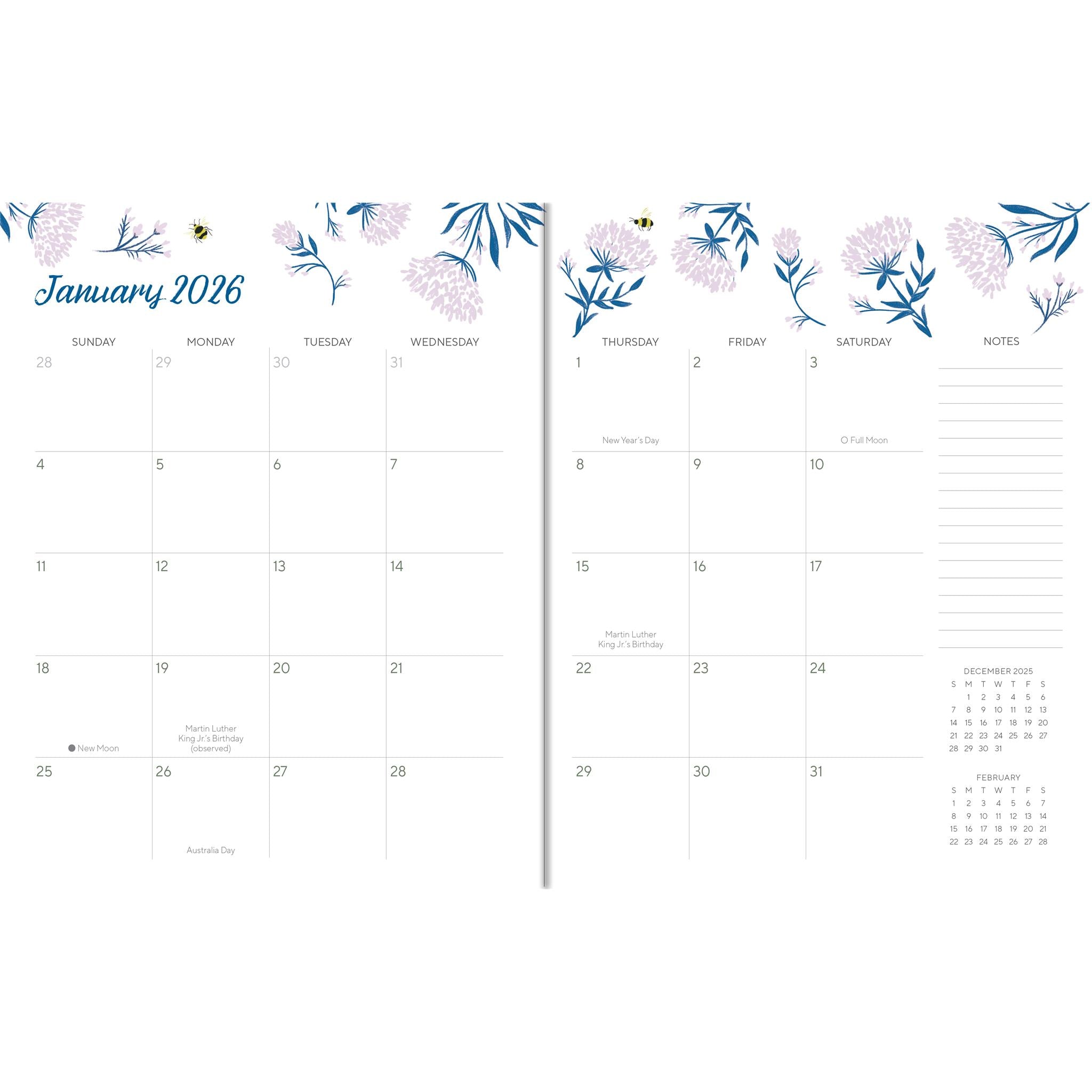 Garden Bee 2025-2026 Monthly Planner Calendar