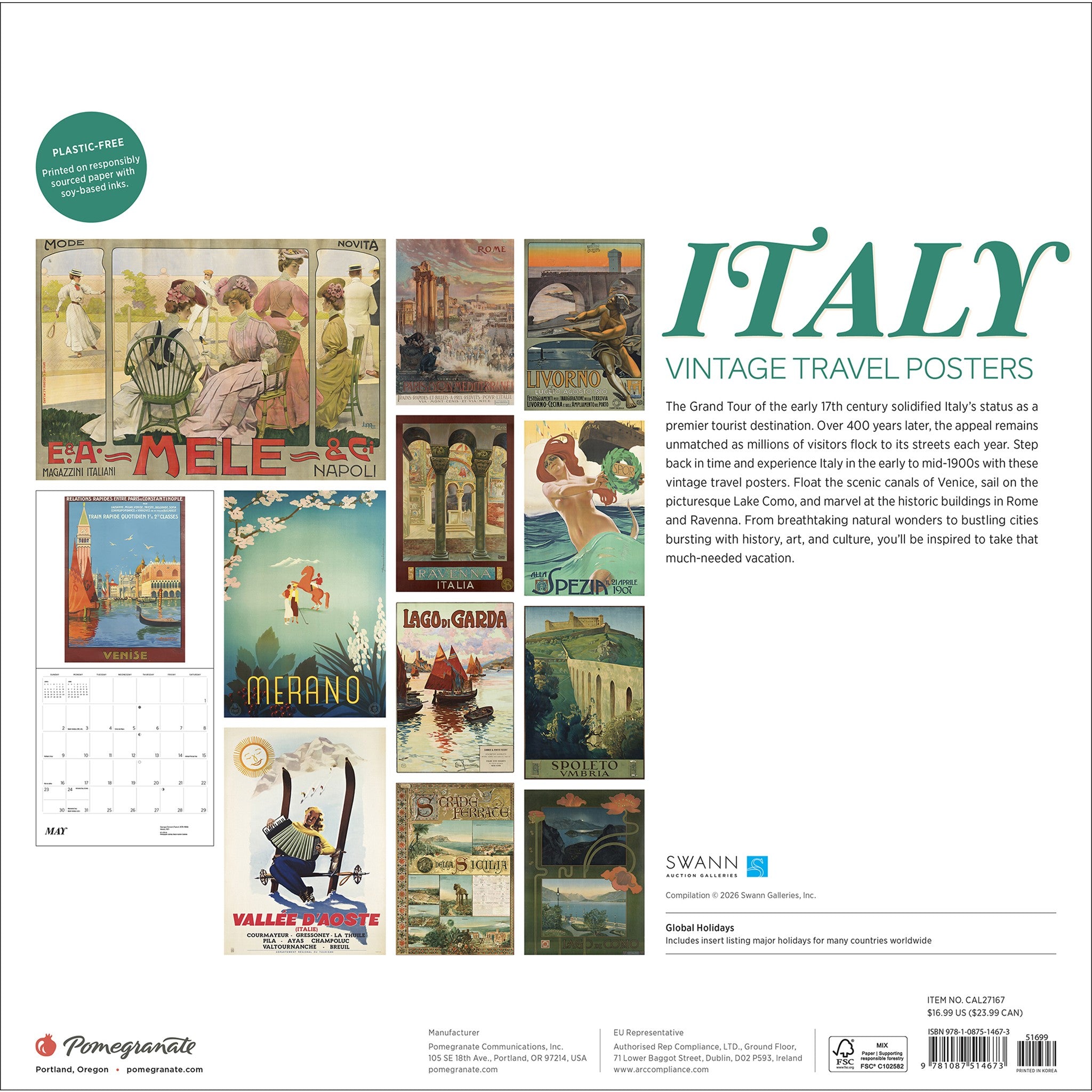 Italy Vintage Travel Posters 2027 Wall Calendar - Online Only