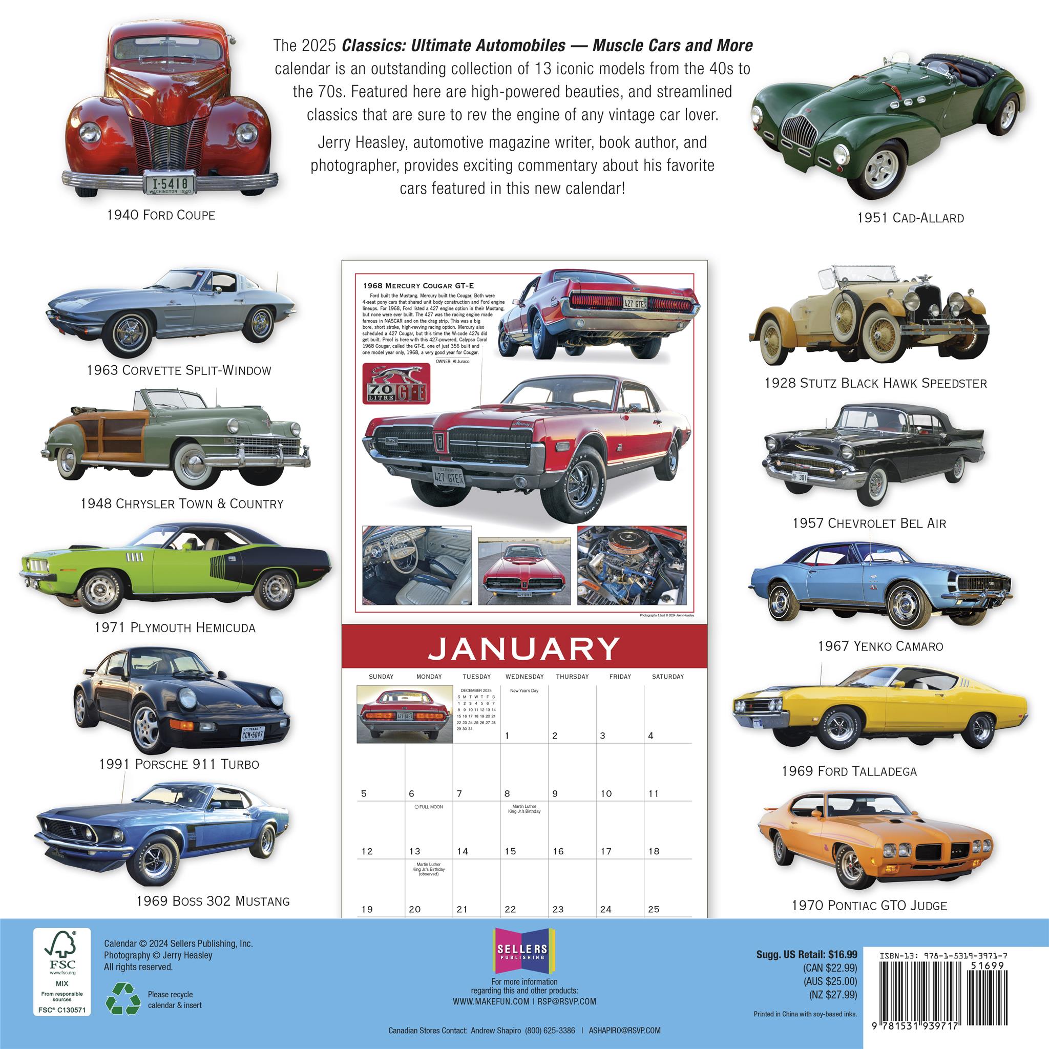 Classics Ultimate Automobiles Wall 2025 Calendar