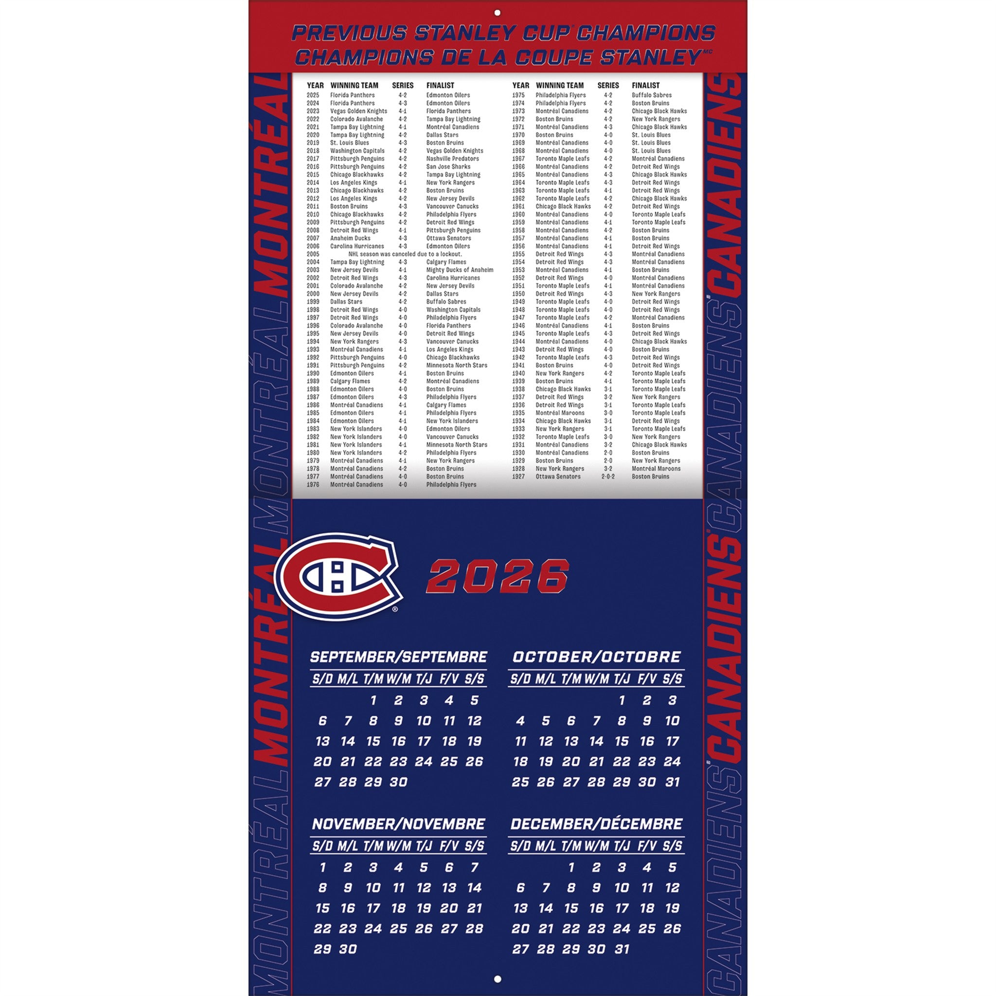 NHL Montreal Canadiens 2027 Wall Calendar