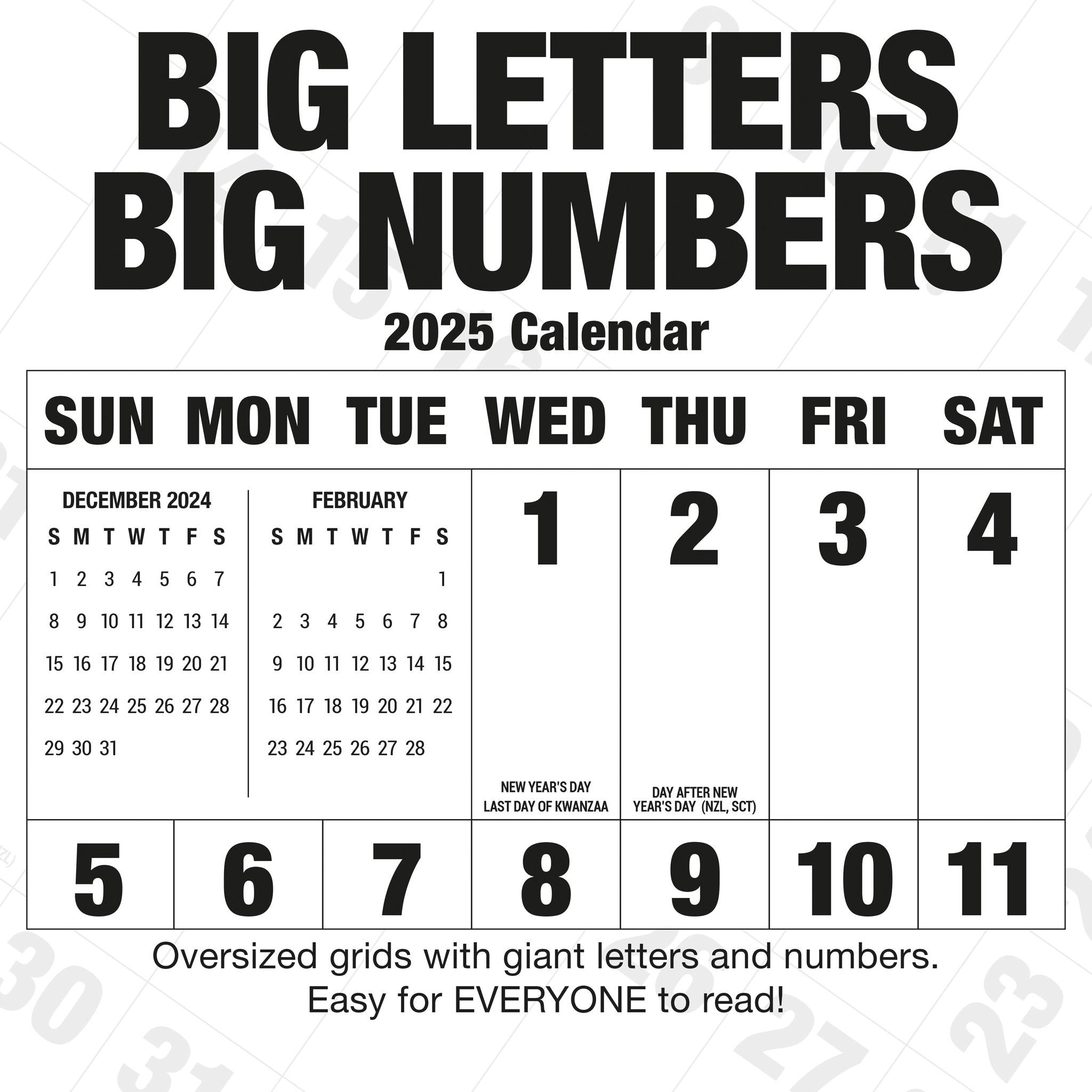 Big Letters Big Numbers Wall 2025 Calendar