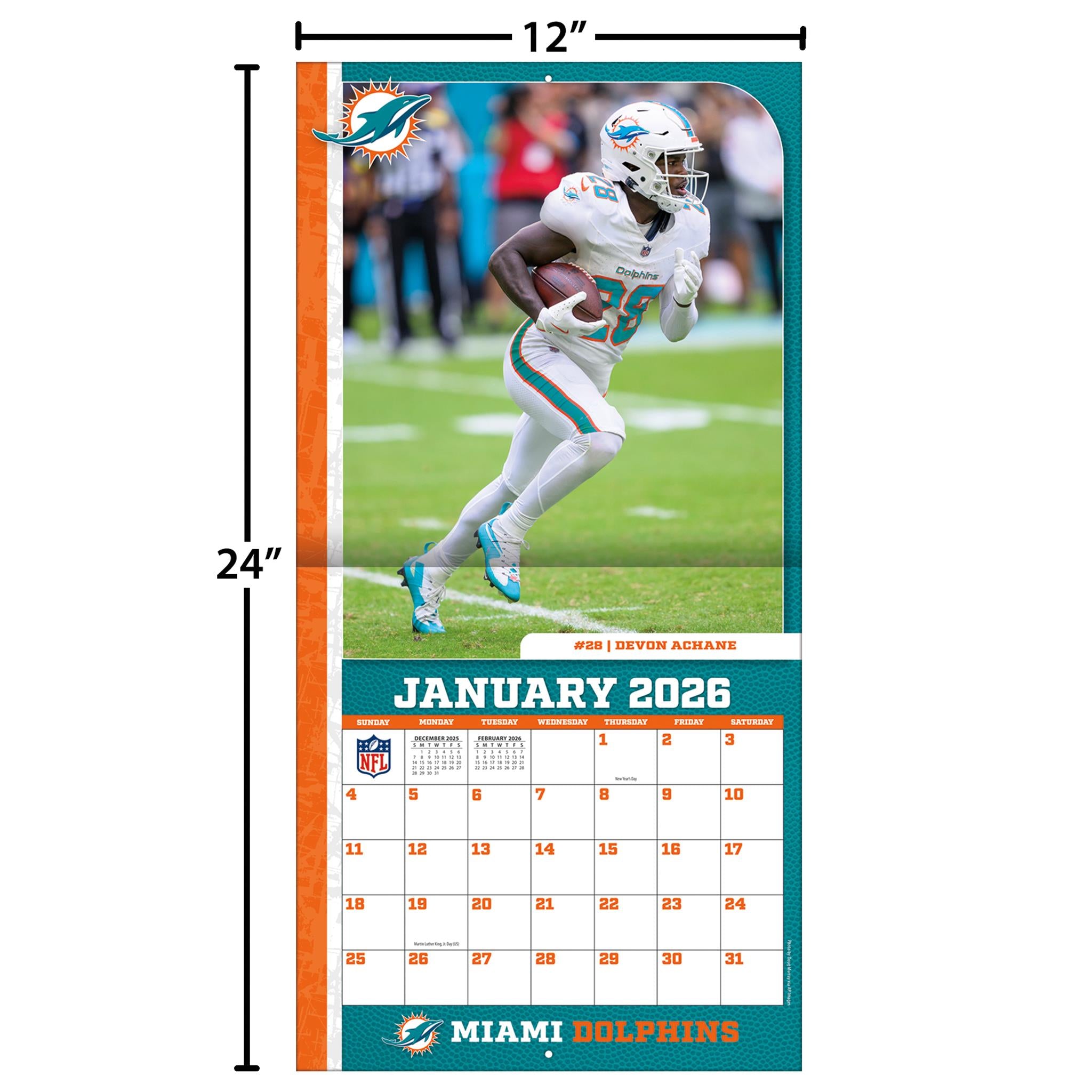 NFL Miami Dolphins 2026 Wall Calendar - Online Only