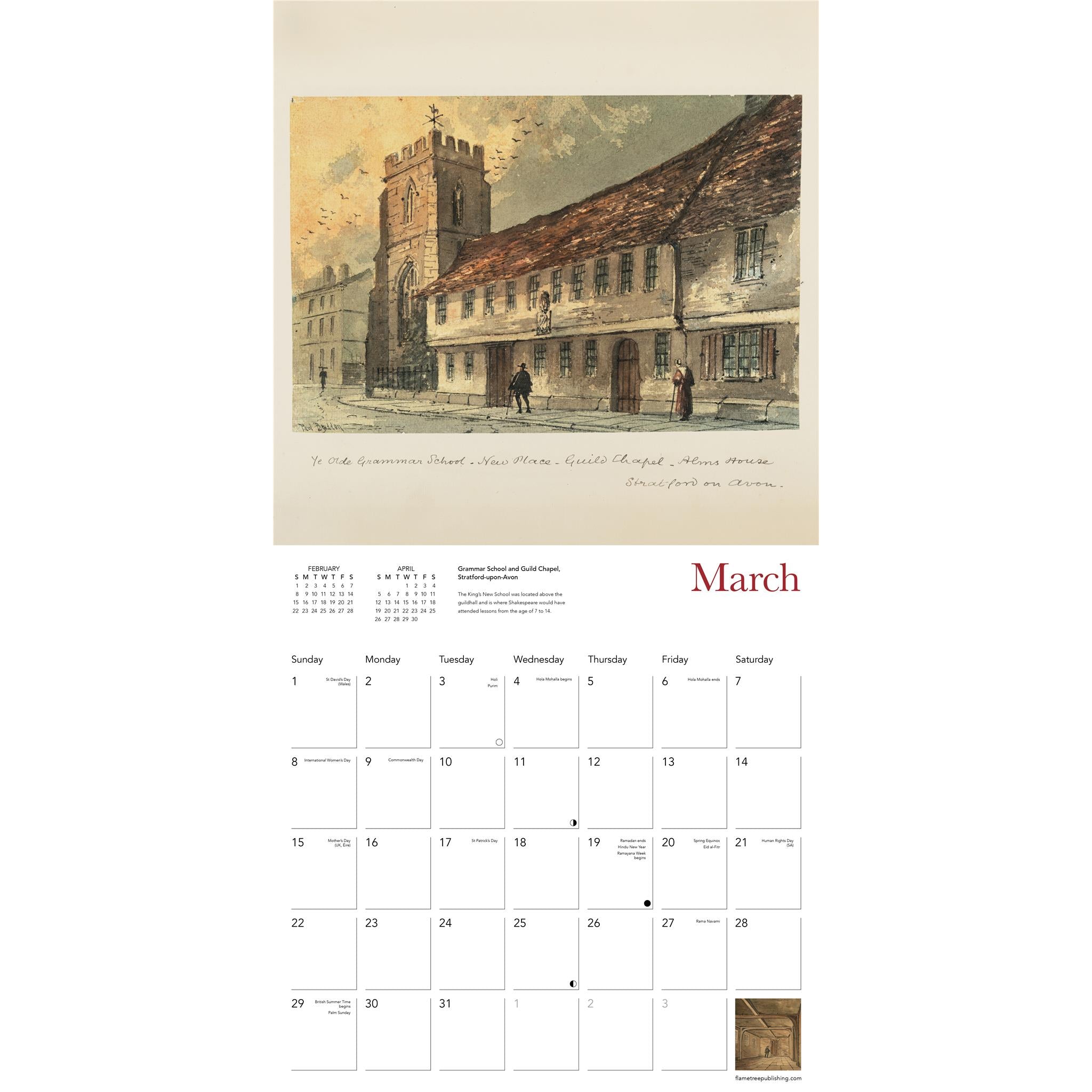 Shakespeare Birthplace Trust: Shakespeare Homes And Haunts 2026 Wall Calendar - Online Only