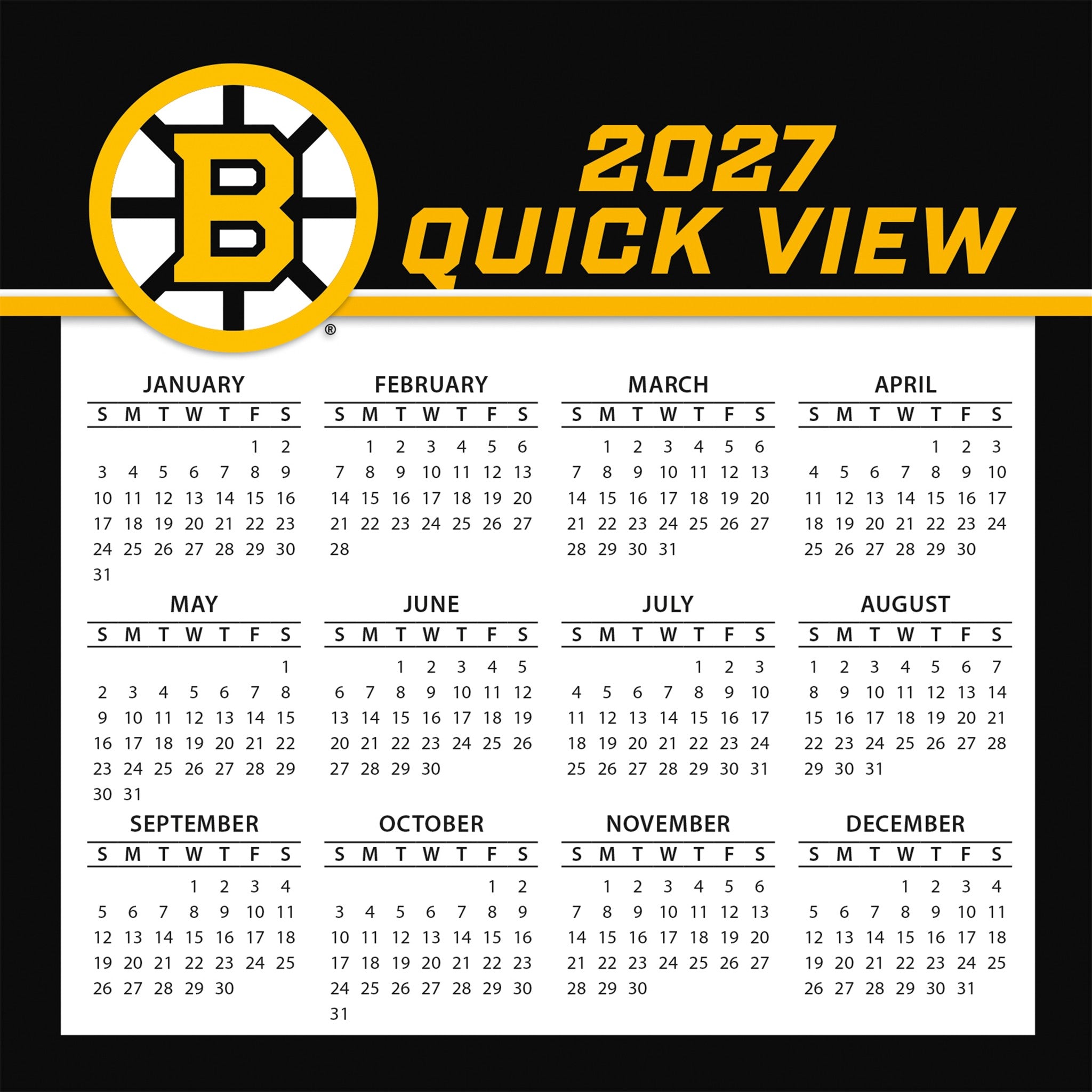 NHL Boston Bruins 2027 Box Calendar
