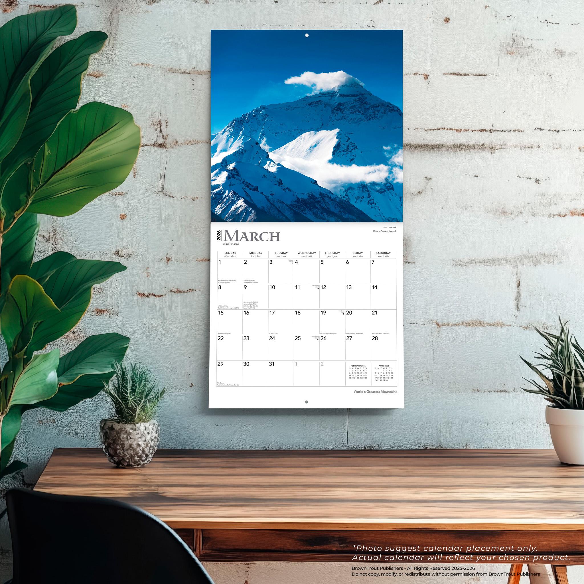 Worlds Greatest Mountains 2026 Wall Calendar - Online Only