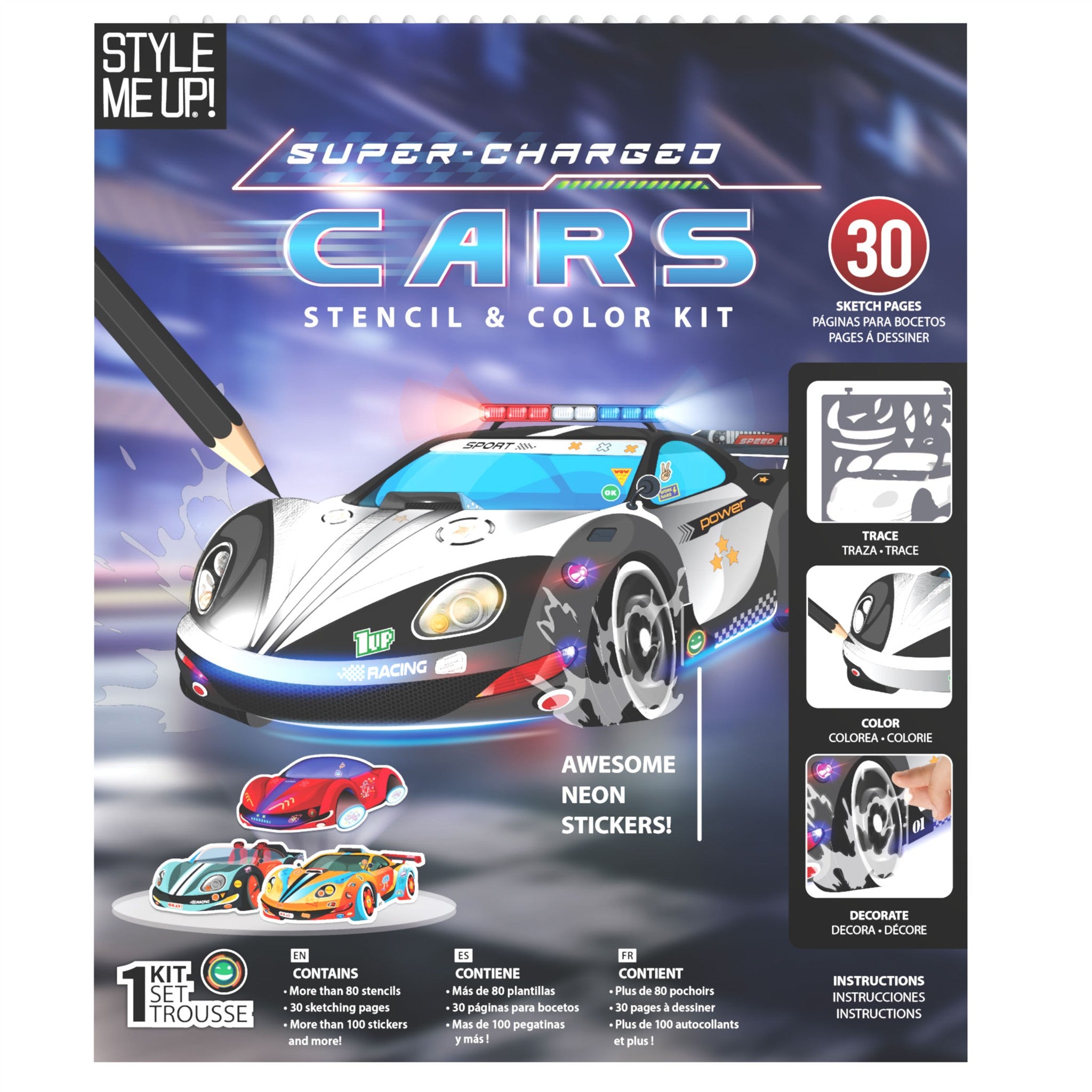 Super-Charged Cars Stencil and Colour Kit