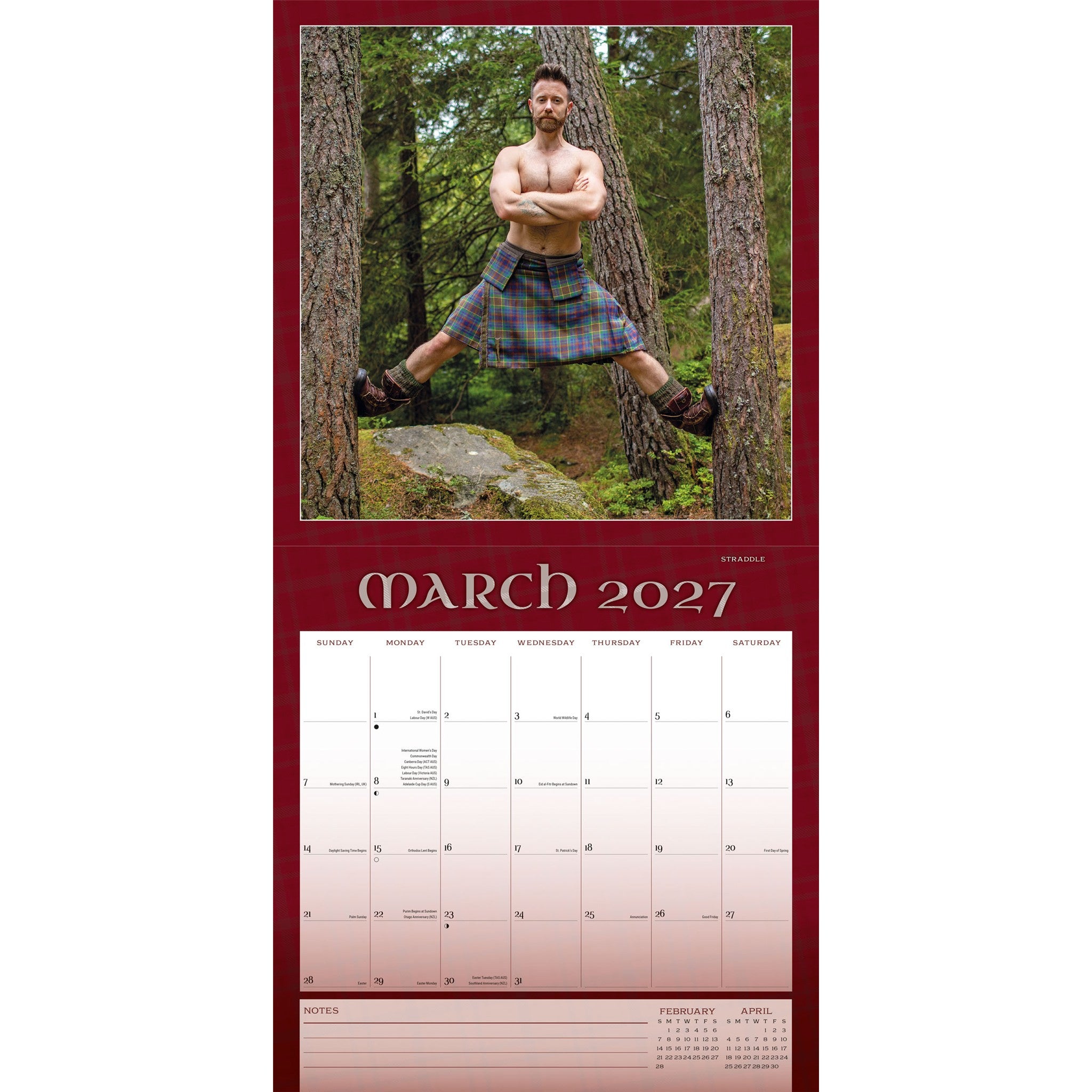 Kilted Yoga 2027 Wall Calendar