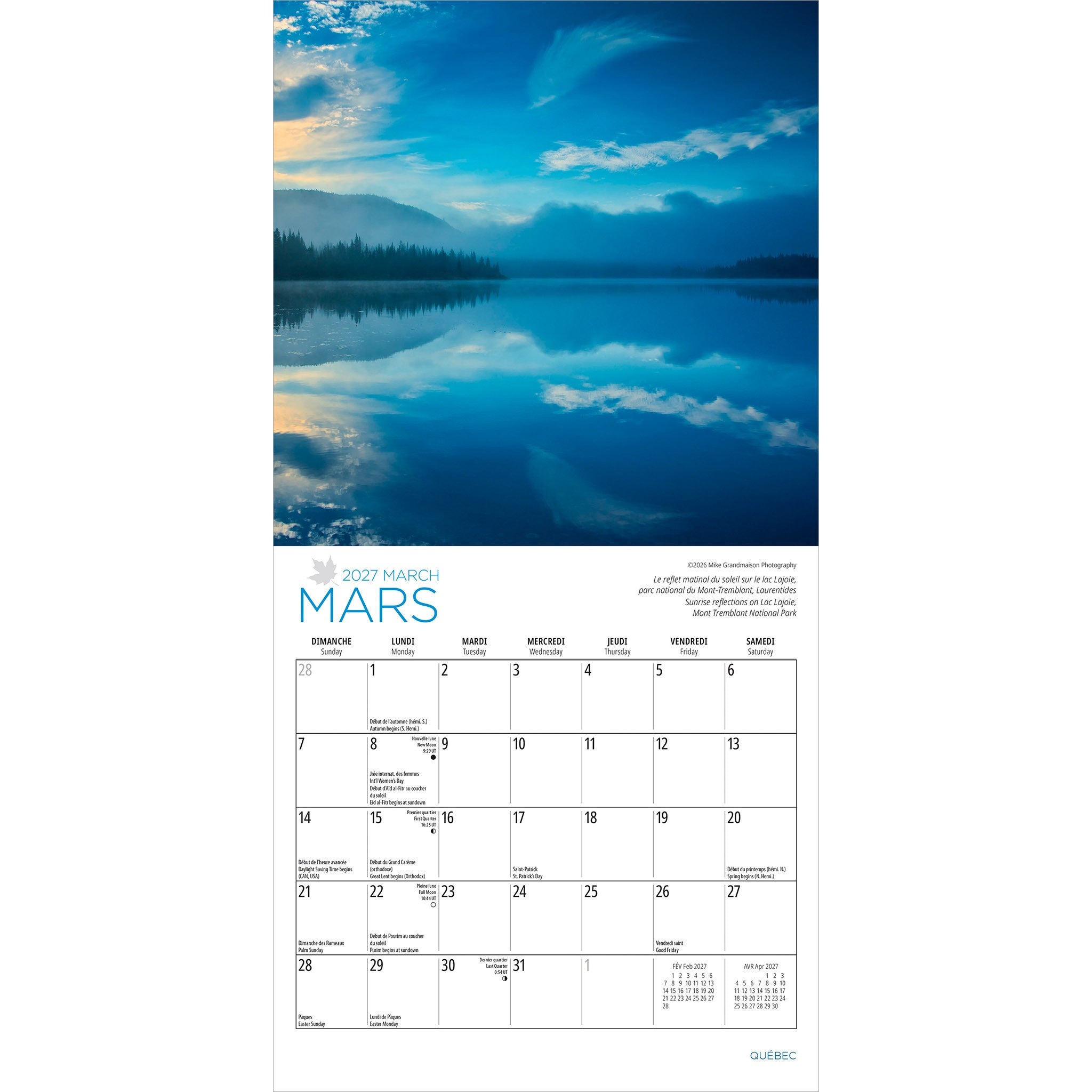 Québec 2027 Mini Calendar