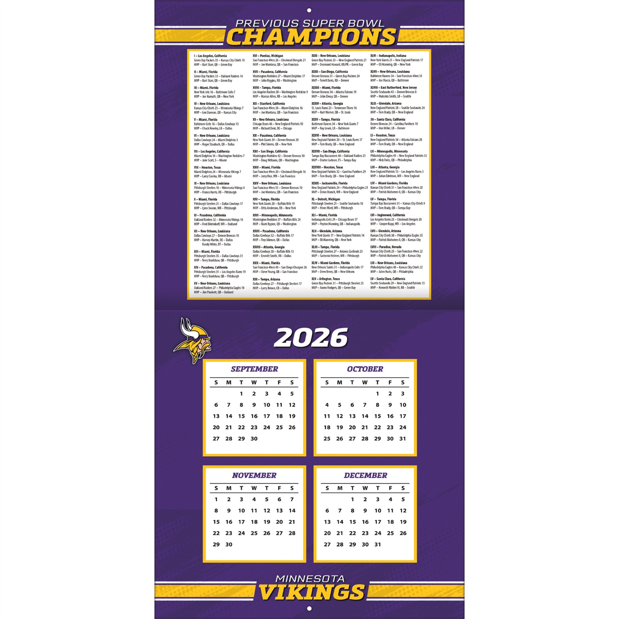 NFL Minnesota Vikings 2027 Wall Calendar