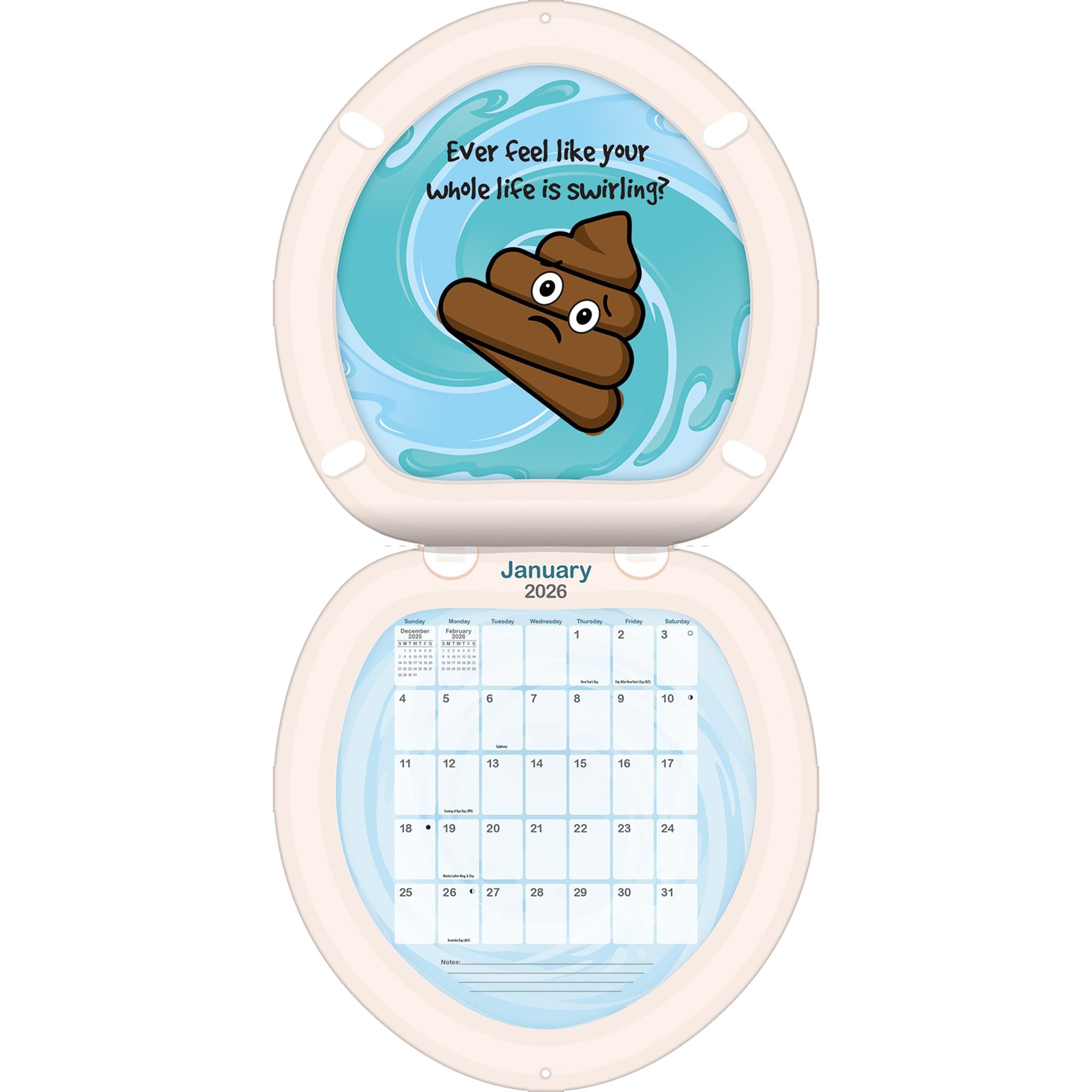 Poo Happens Die Cut 2026 Wall Calendar