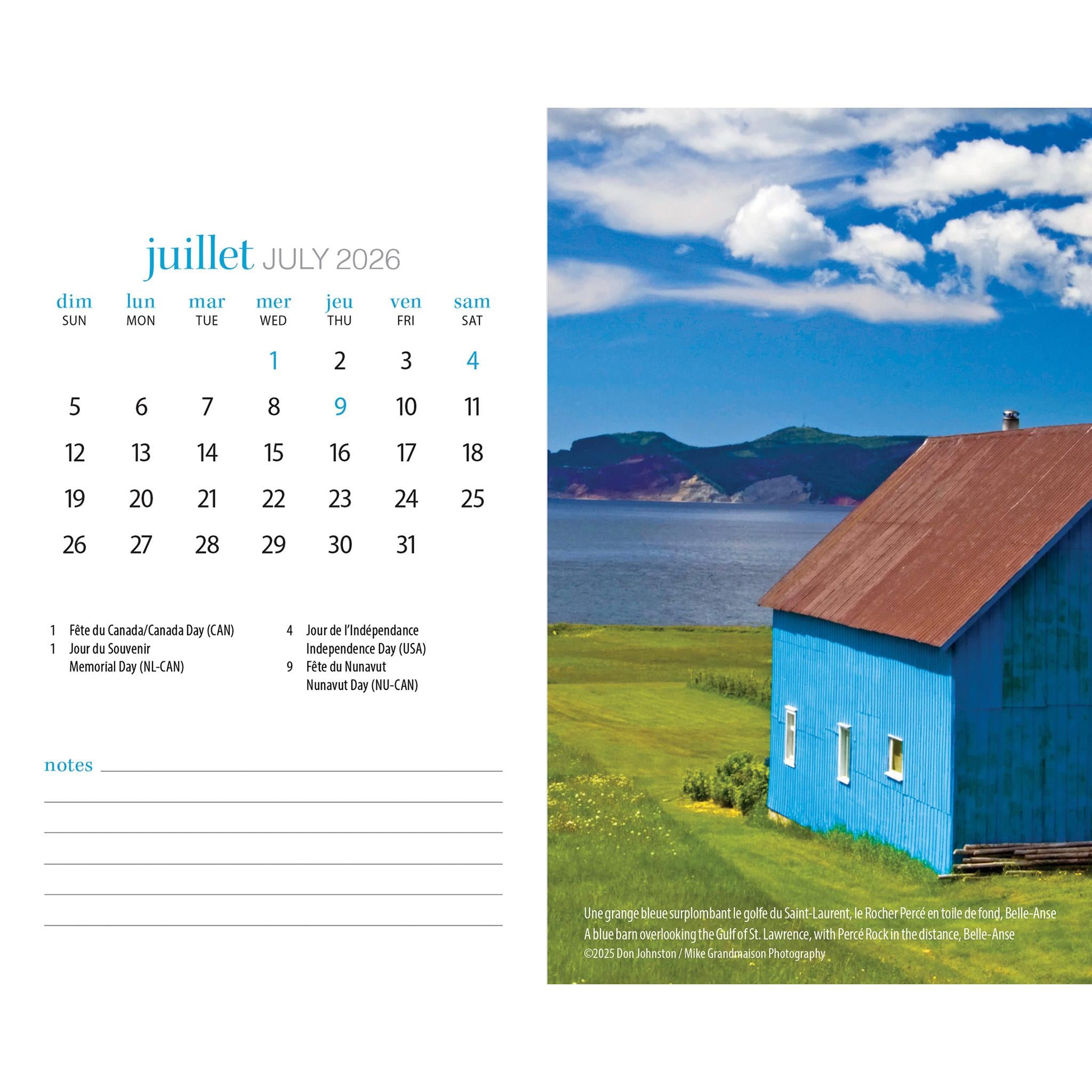 Quebec 2026 Double View Easel Calendar (French)