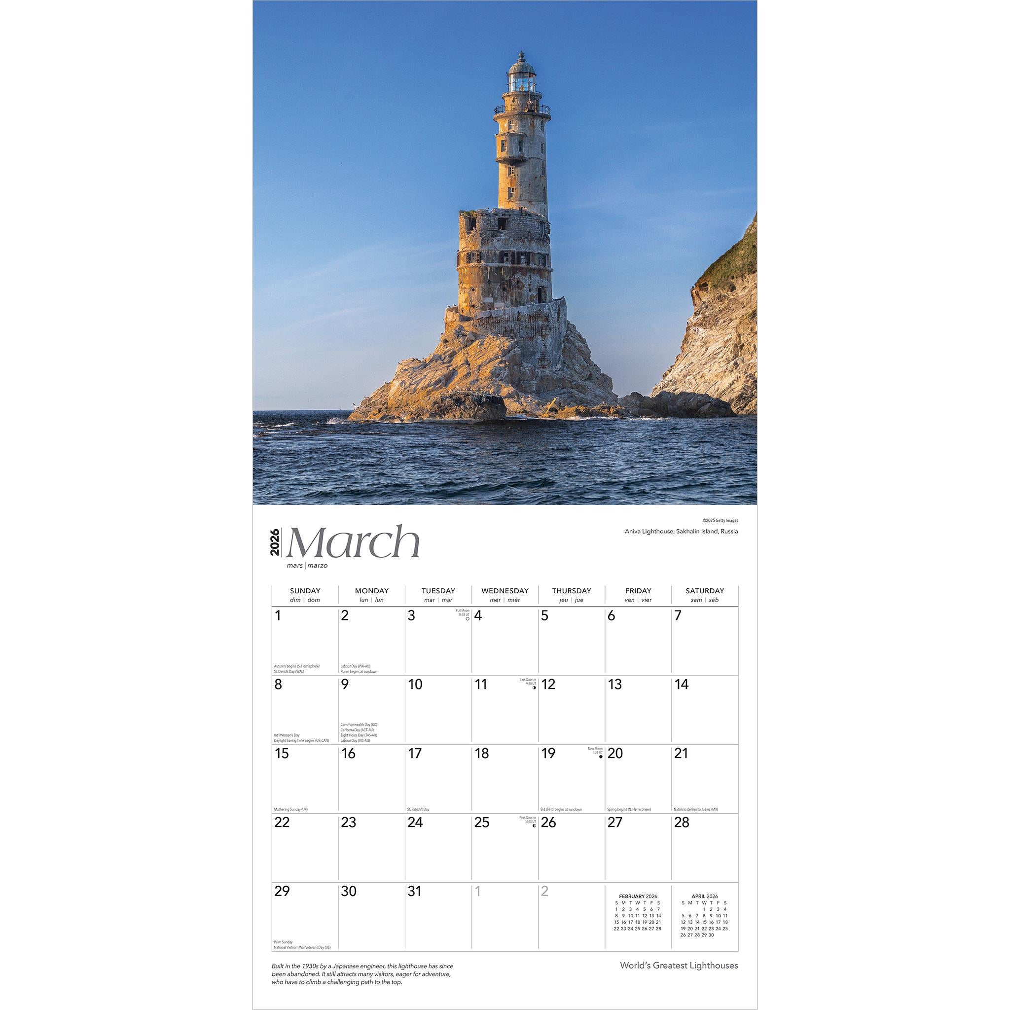 Worlds Greatest Lighthouses 2026 Wall Calendar