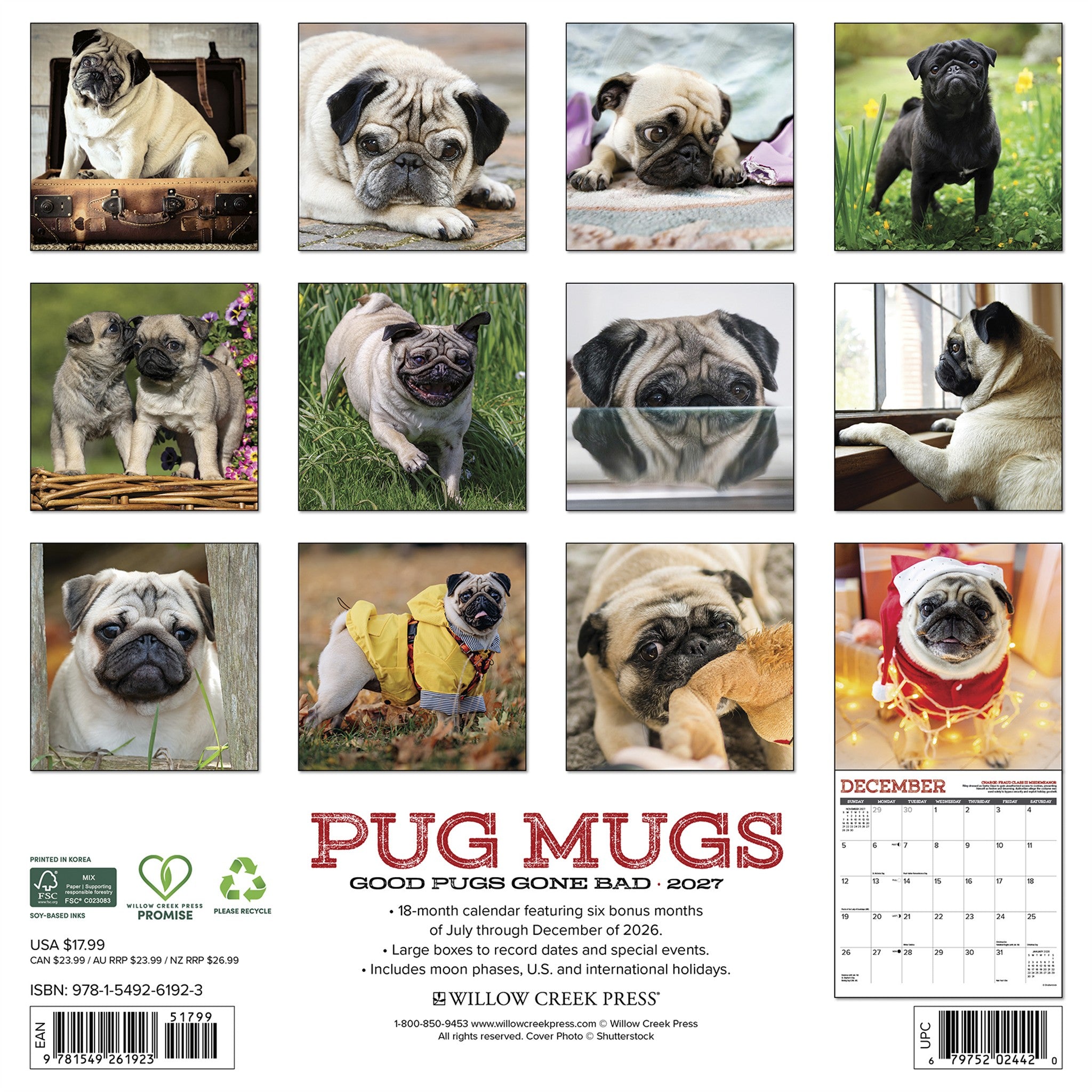Pug Mugs 2027 Wall Calendar