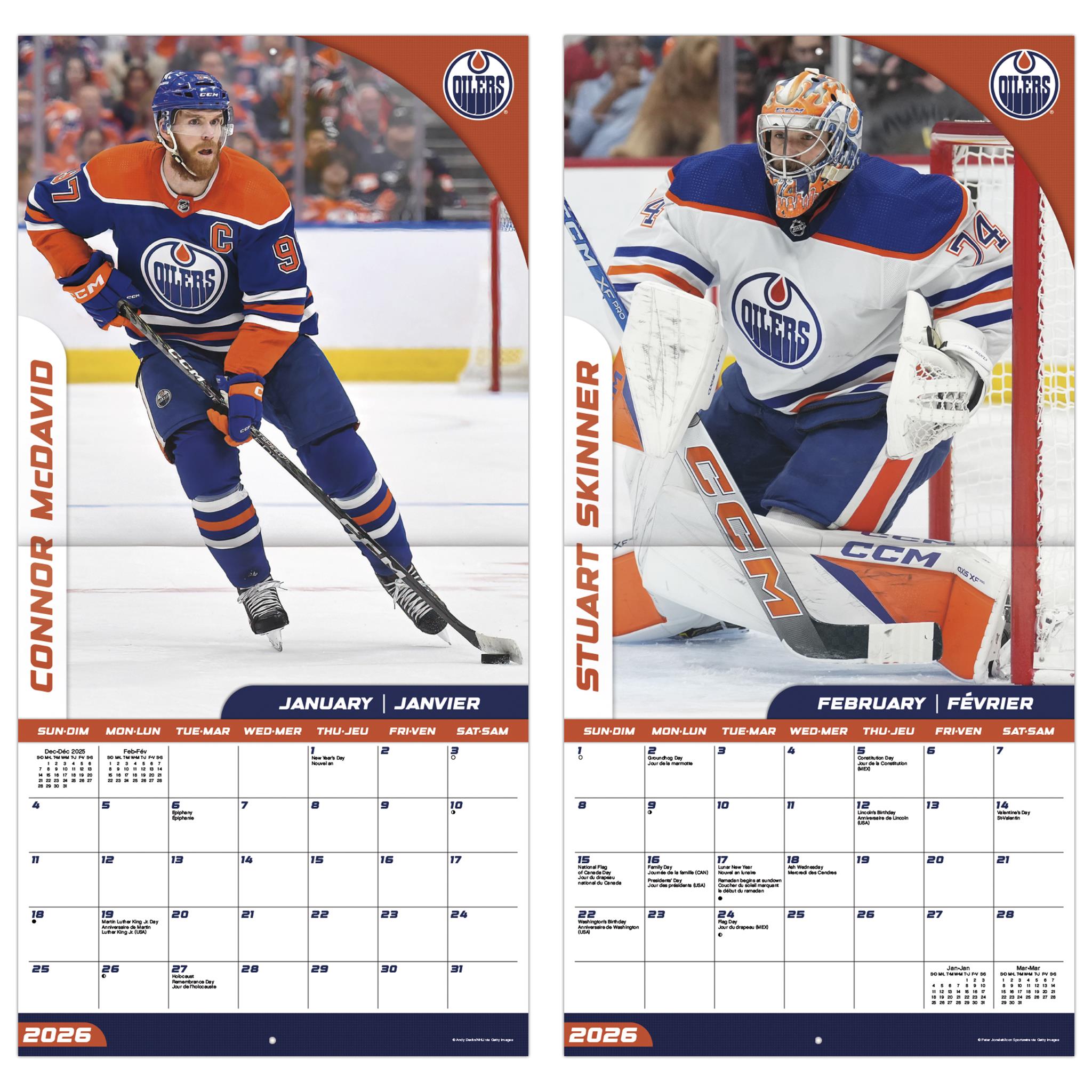 NHL Edmonton Oilers Bilingual 2026 Wall Calendar