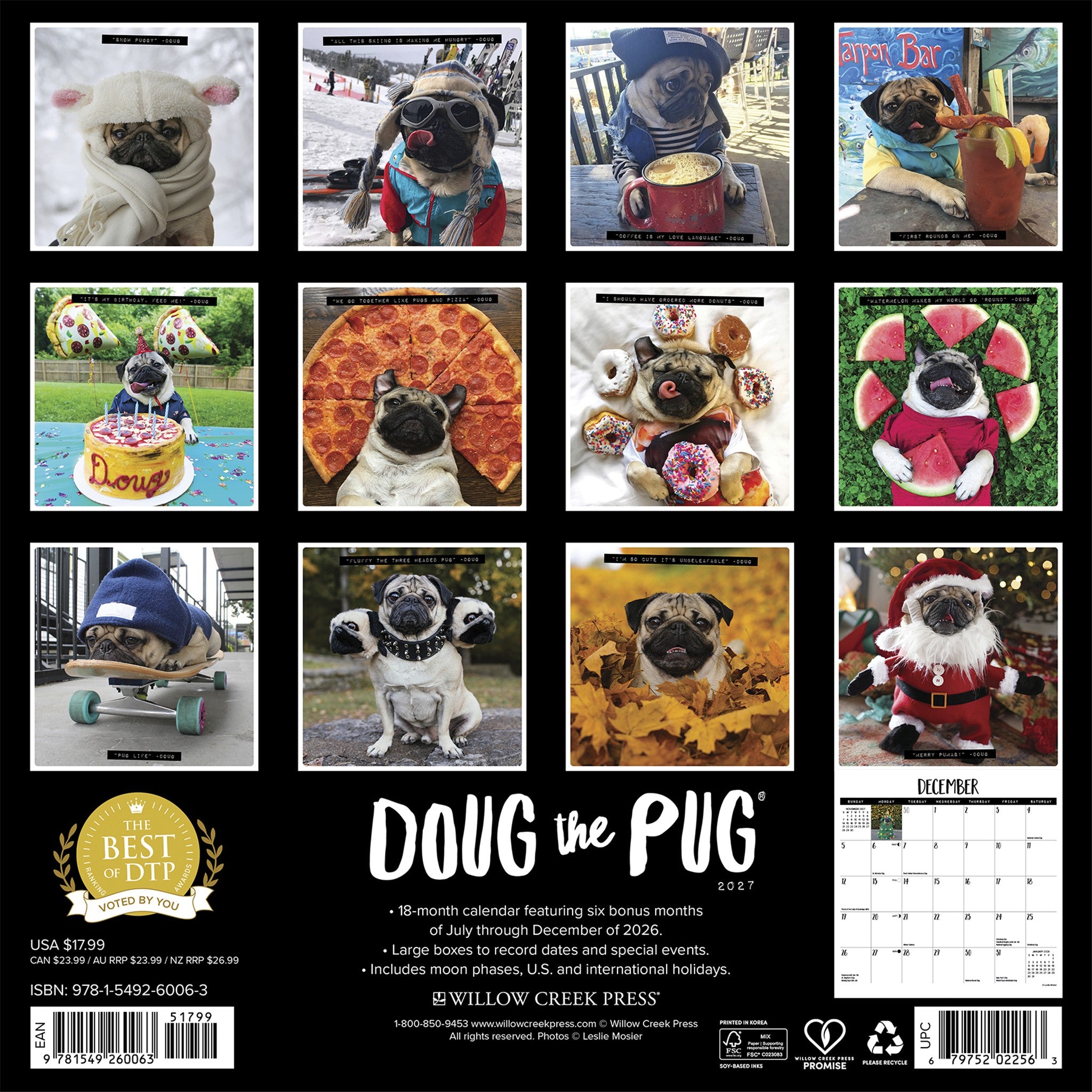 Doug the Pug 2027 Wall Calendar