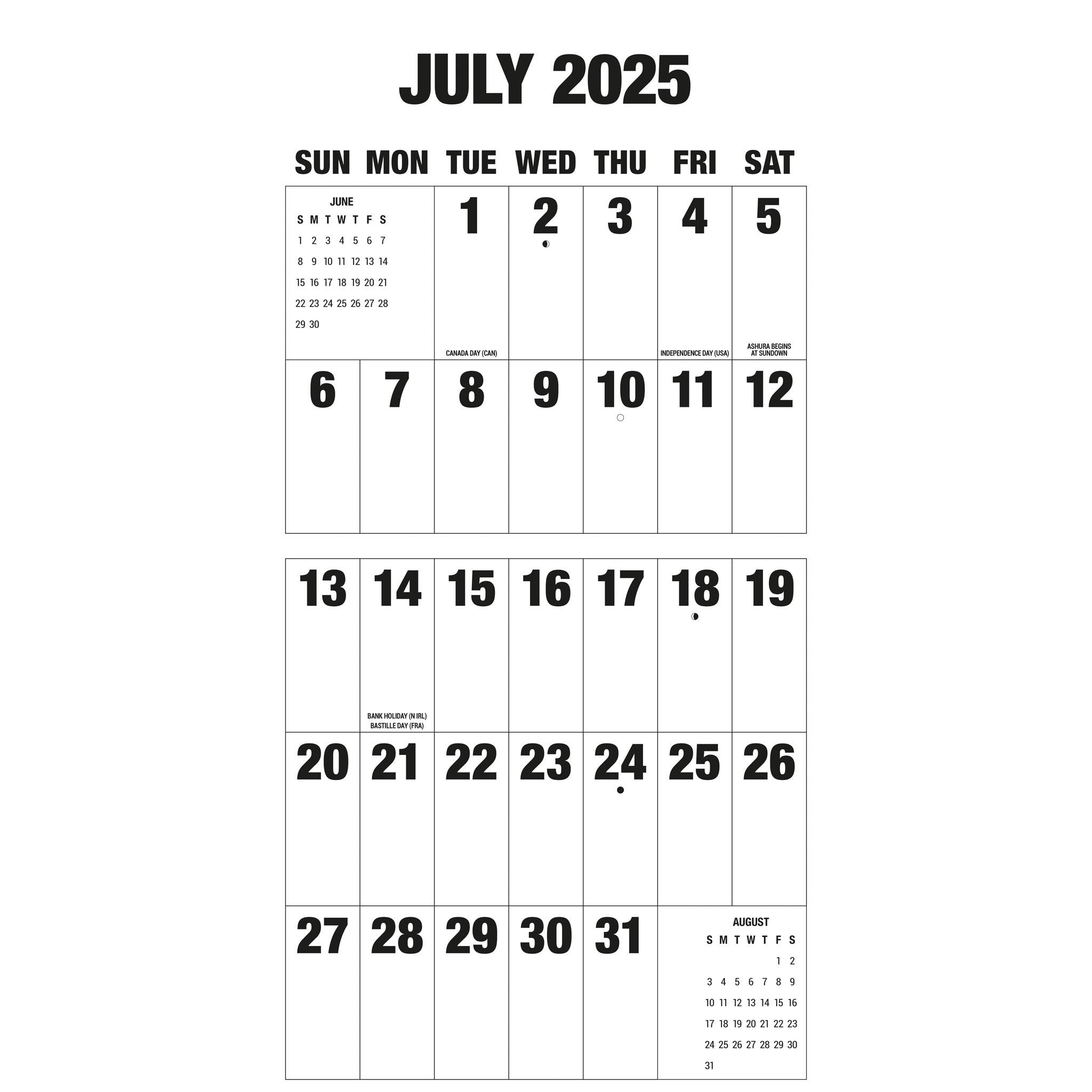 Big Letters Big Numbers Wall 2025 Calendar