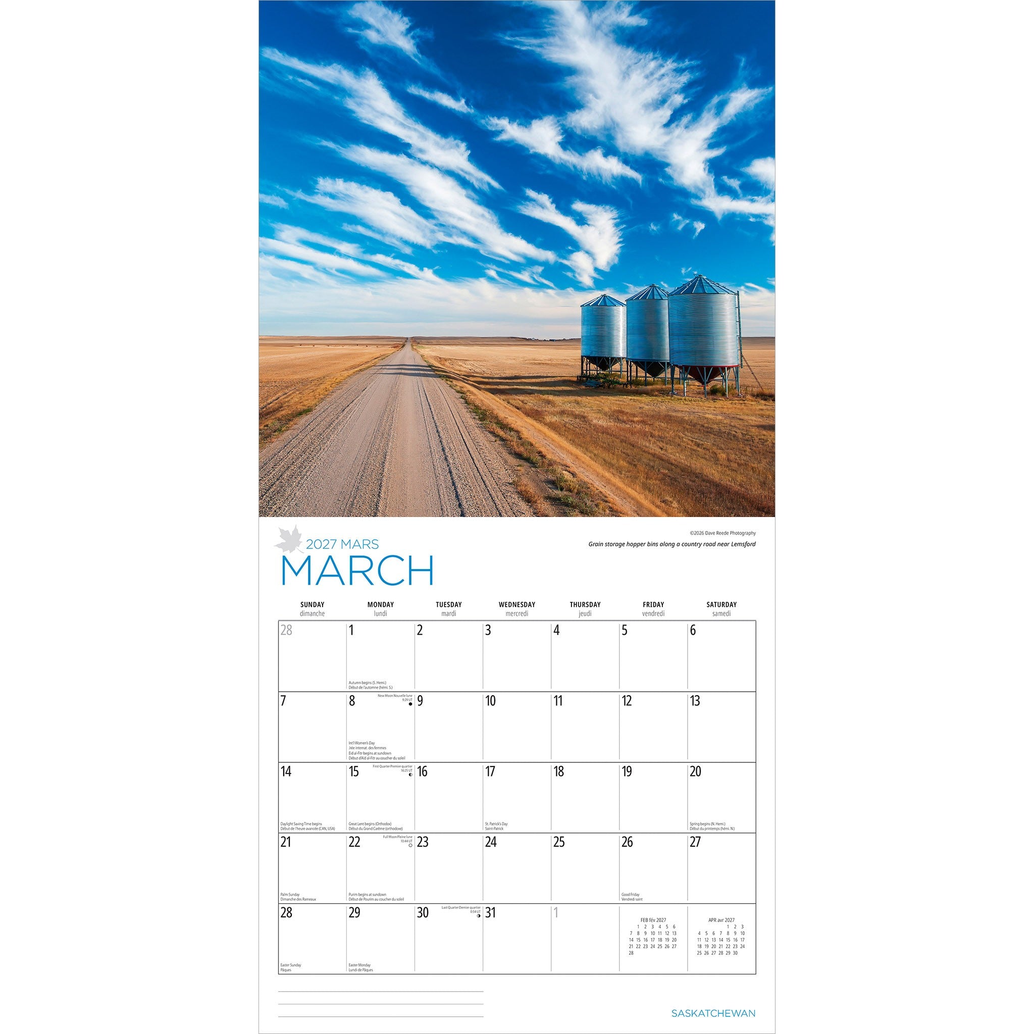 Saskatchewan 2027 Wall Calendar