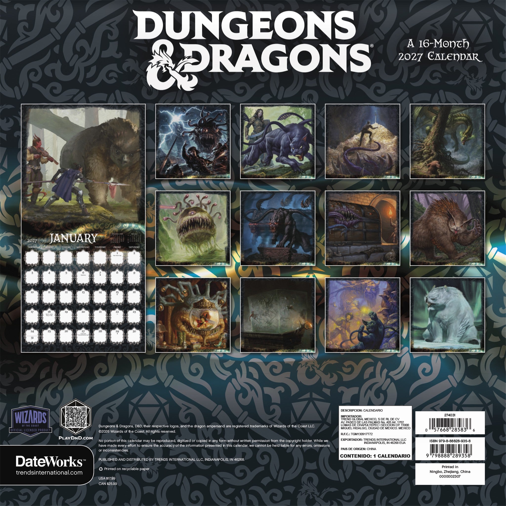 Dungeons and Dragons Classic 2027 Wall Calendar - Online Only
