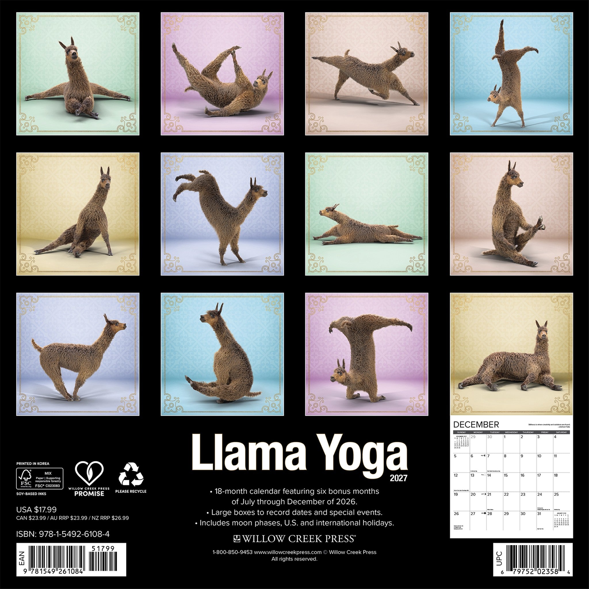 Llama Yoga 2027 Wall Calendar