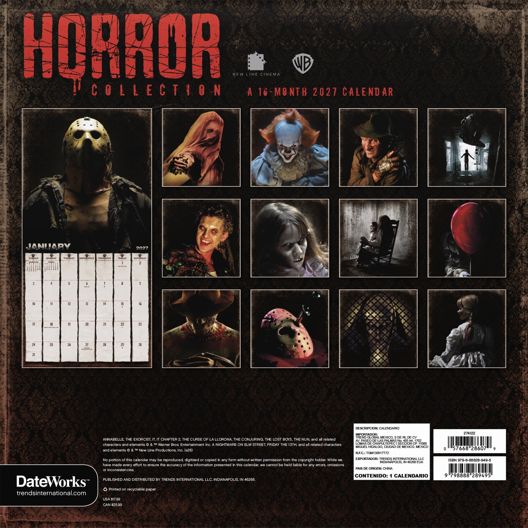 Horror Collection 2027 Wall Calendar