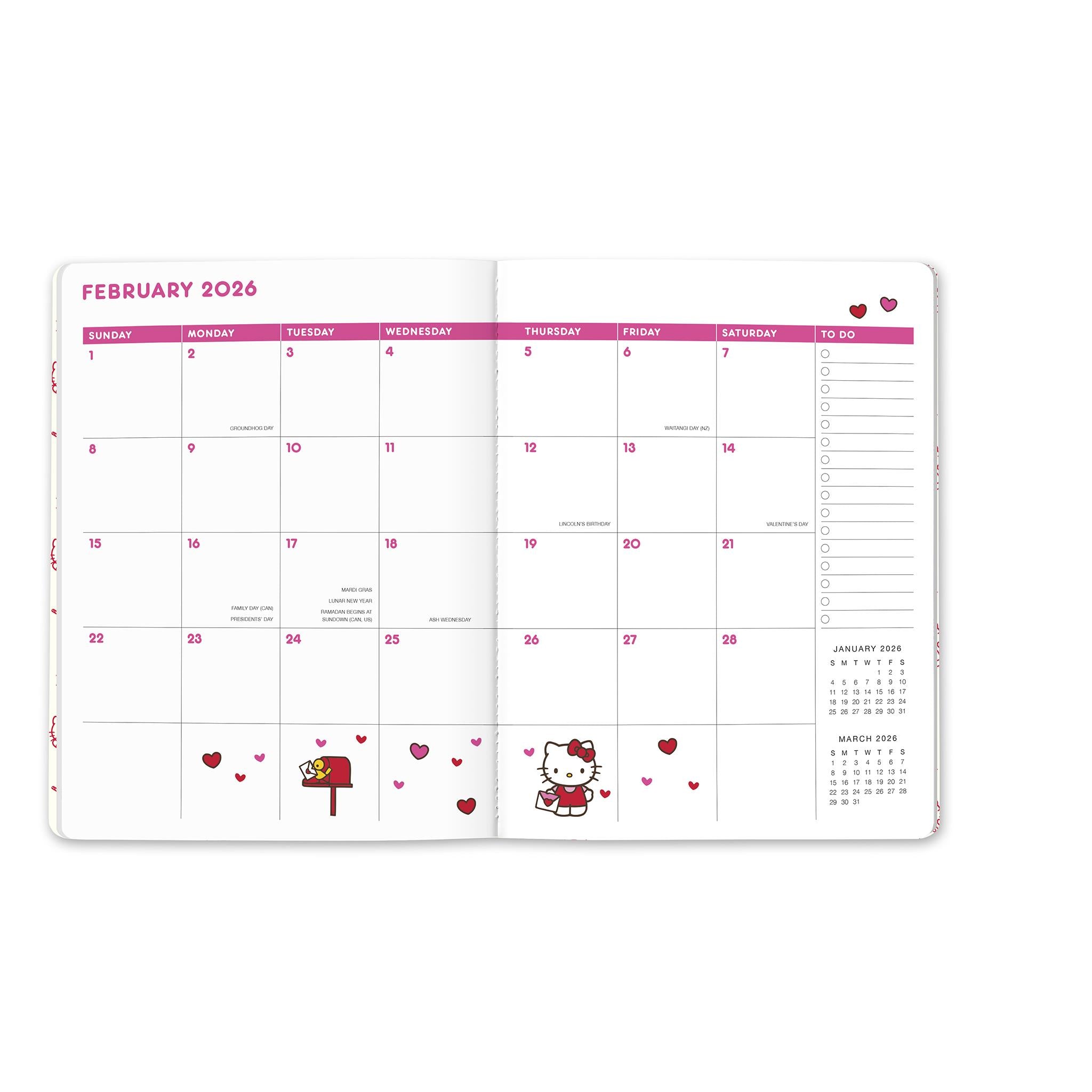 Hello Kitty Playful Pink Just Right 2025-2026 Monthly Planner Calendar - Online Only