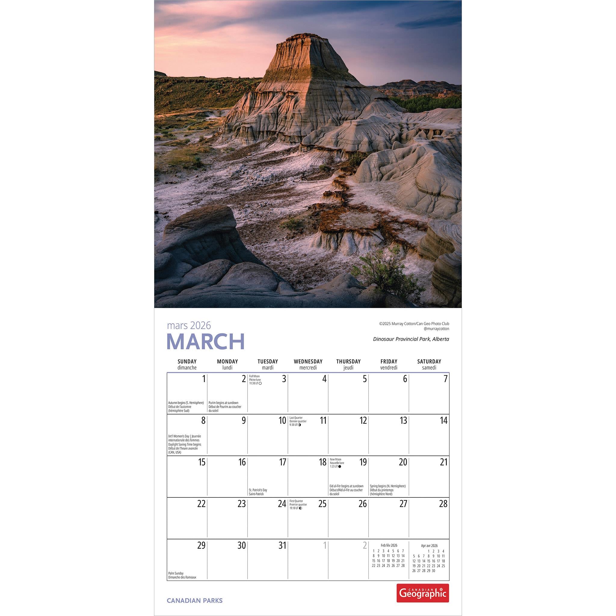 Canadian Geographic Canadian Parks 2026 Mini Calendar