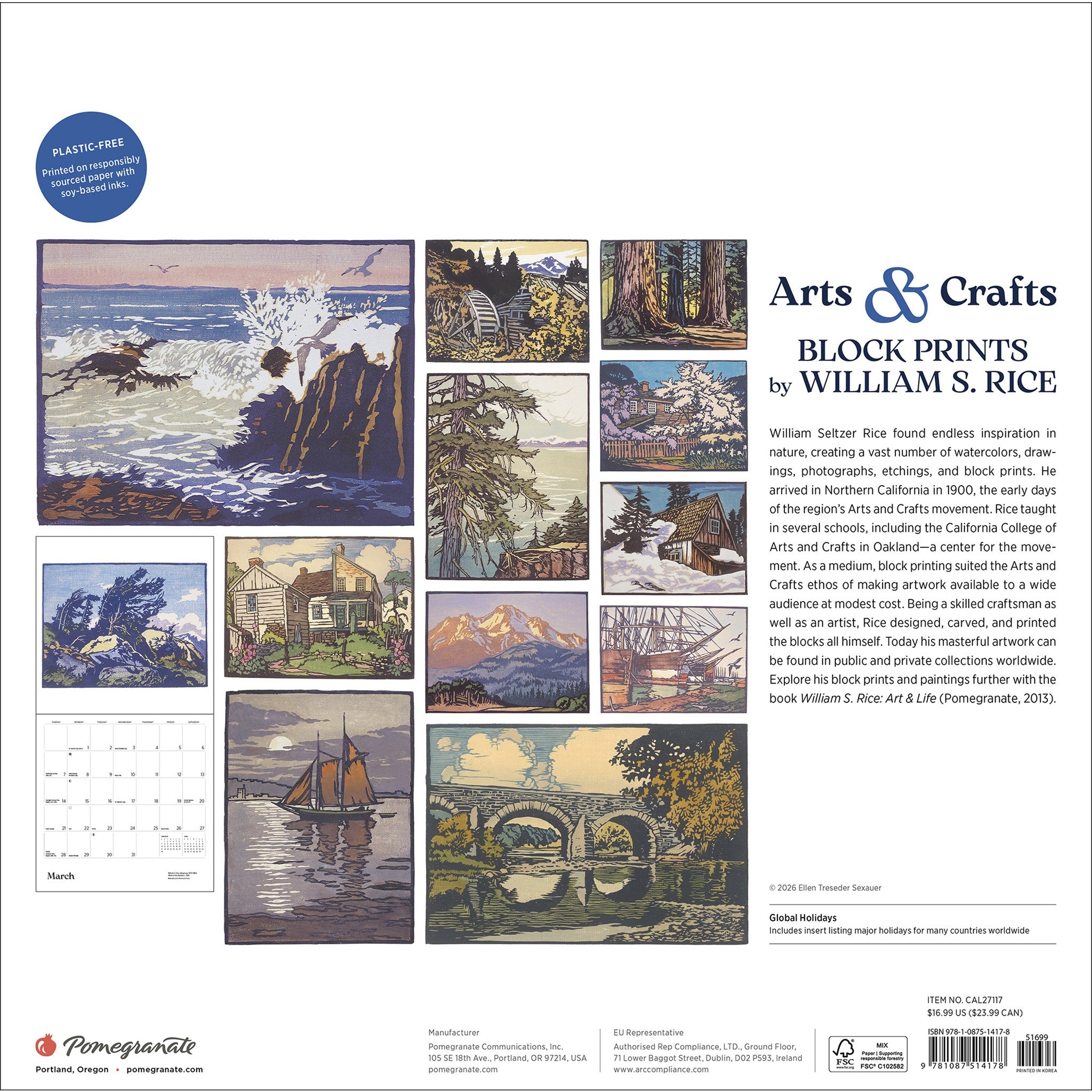 Arts and Crafts Block Prints 2027 Wall Calendar - Online Only