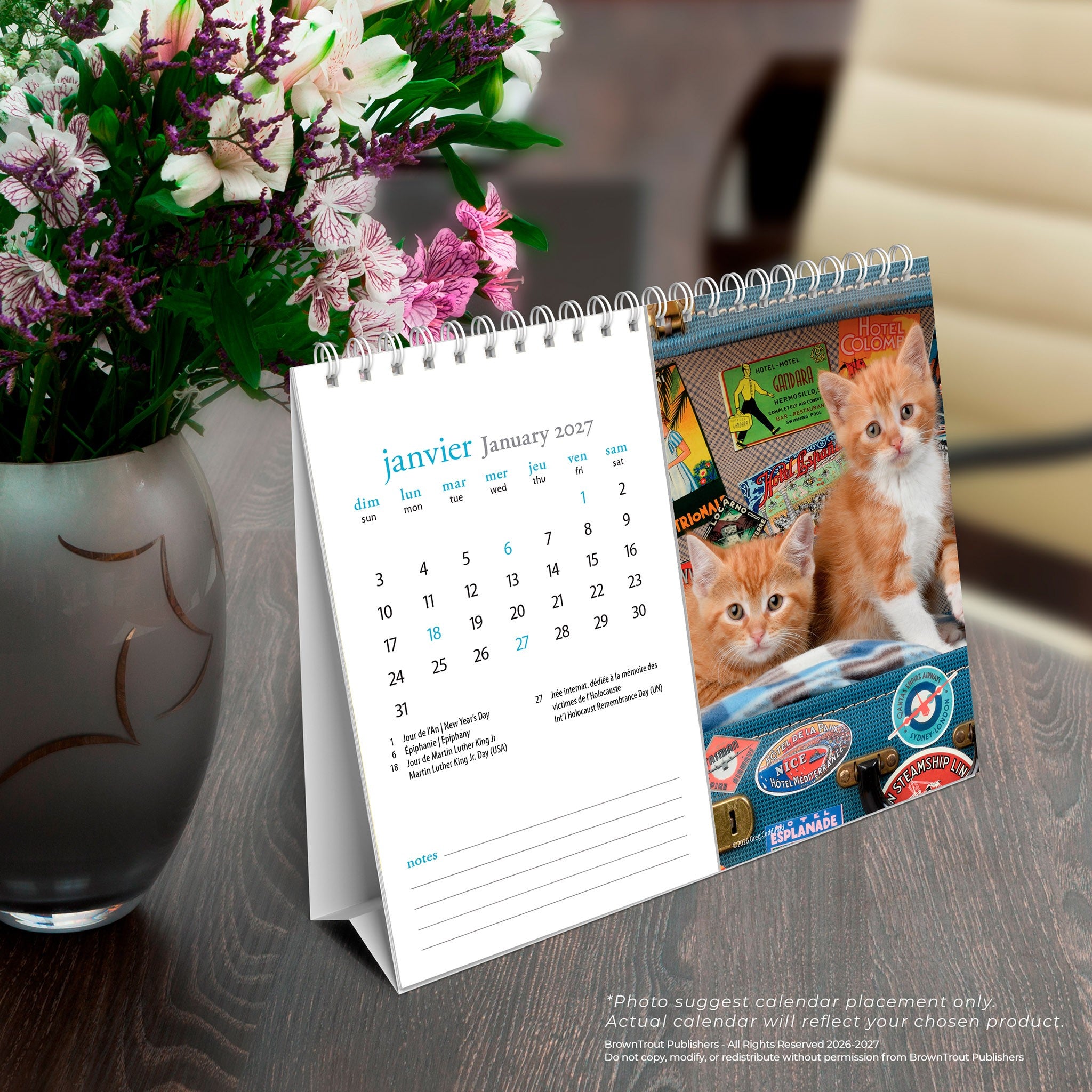 Chatons Double-View 2027 Easel Calendar (French)