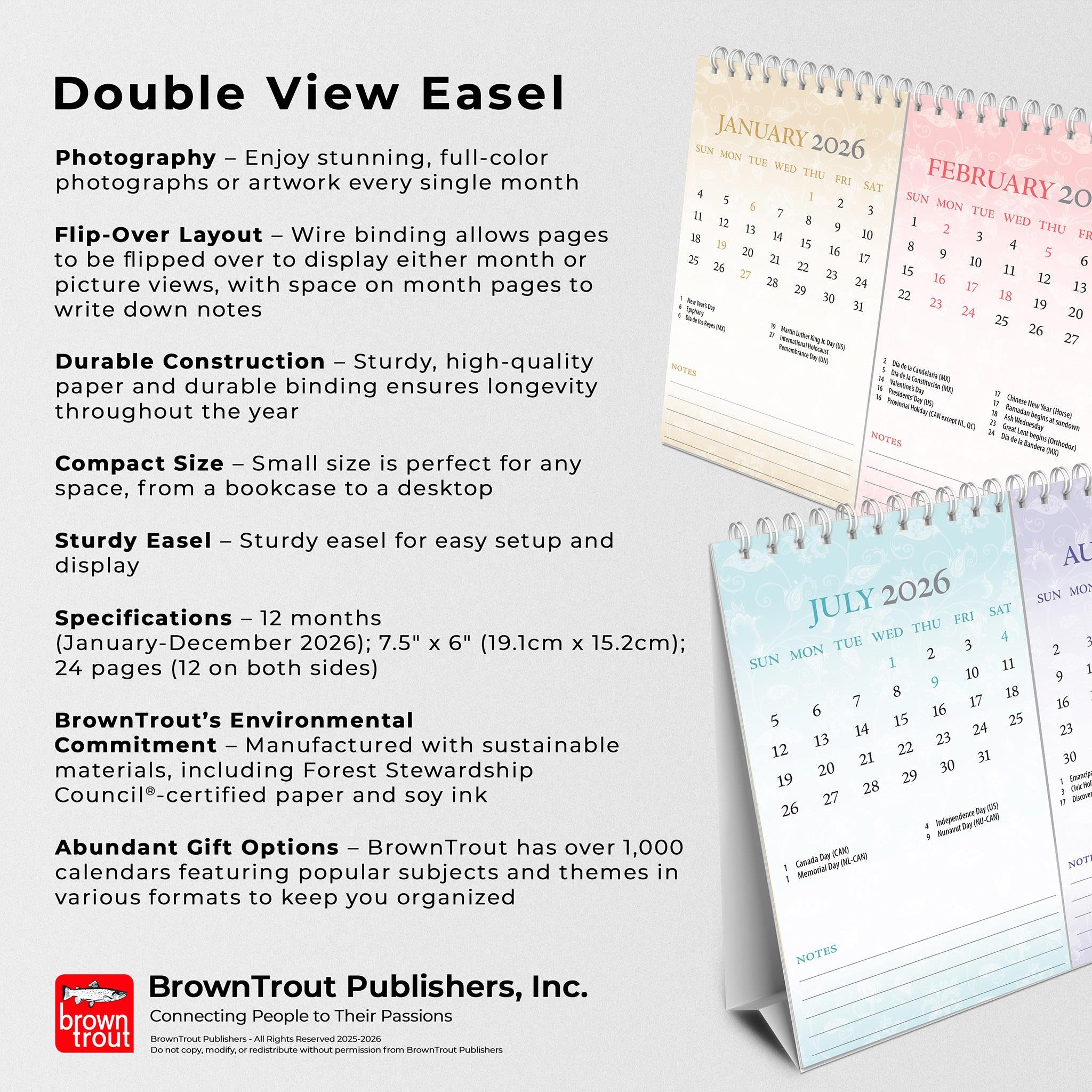 Patterned 2026 Double View Easel Calendar