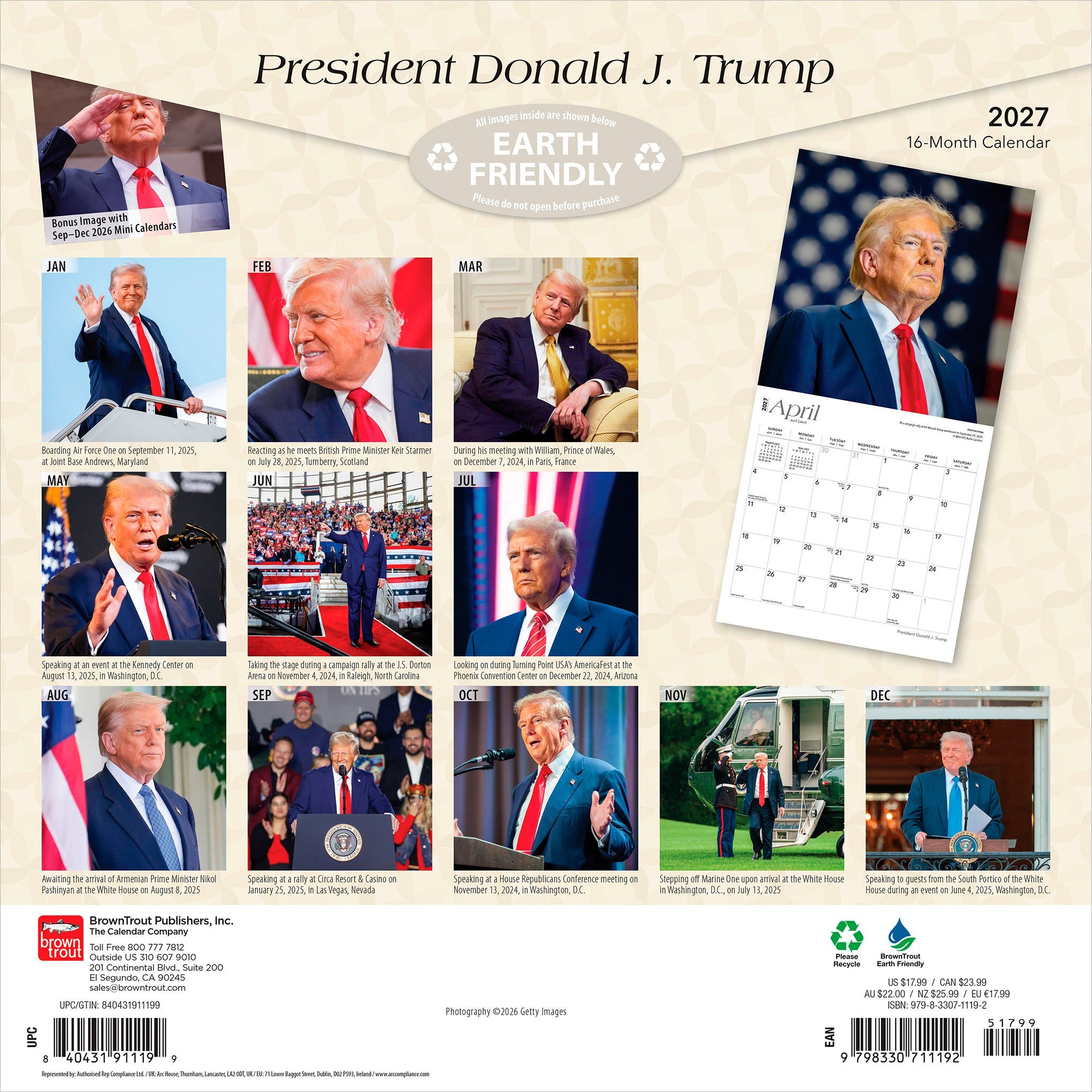 President Donald J Trump 2027 Wall Calendar - Online Only