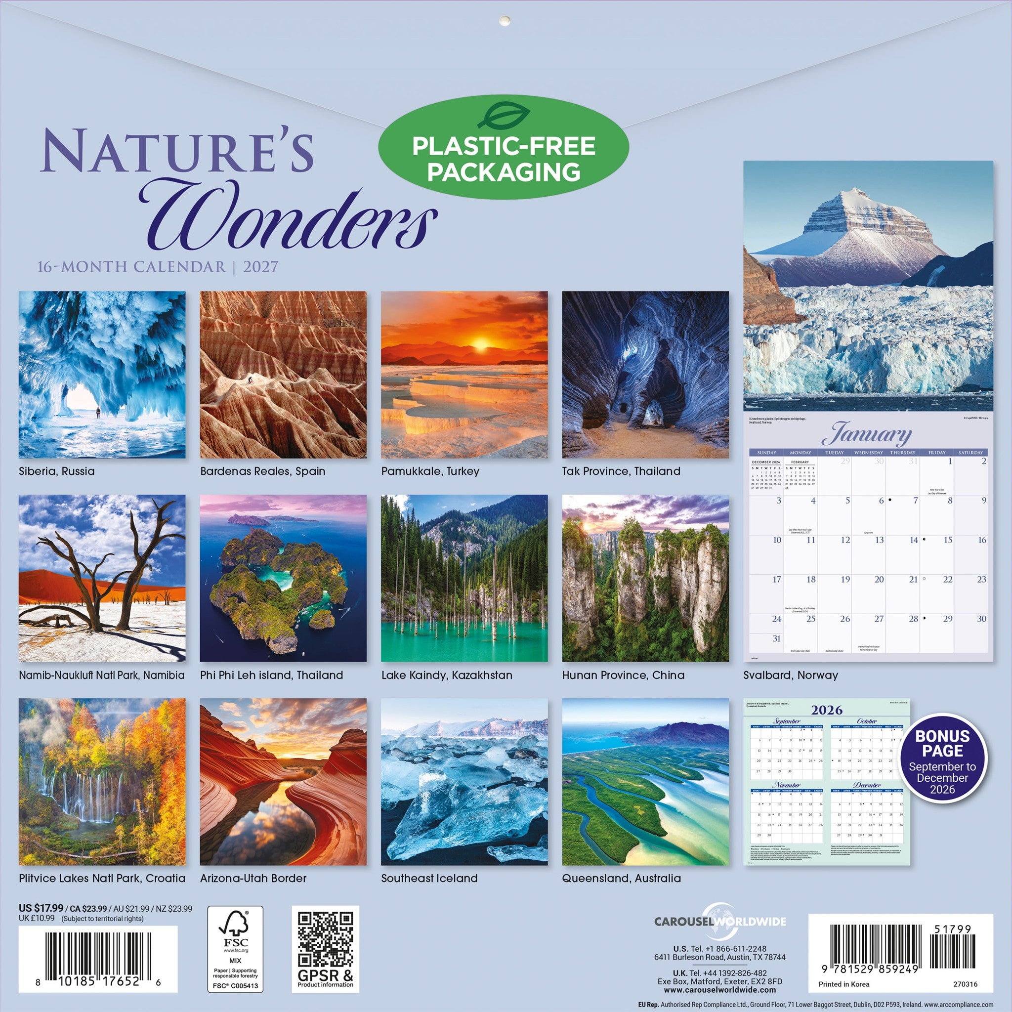 Nature's Wonders 2027 Wall Calendar