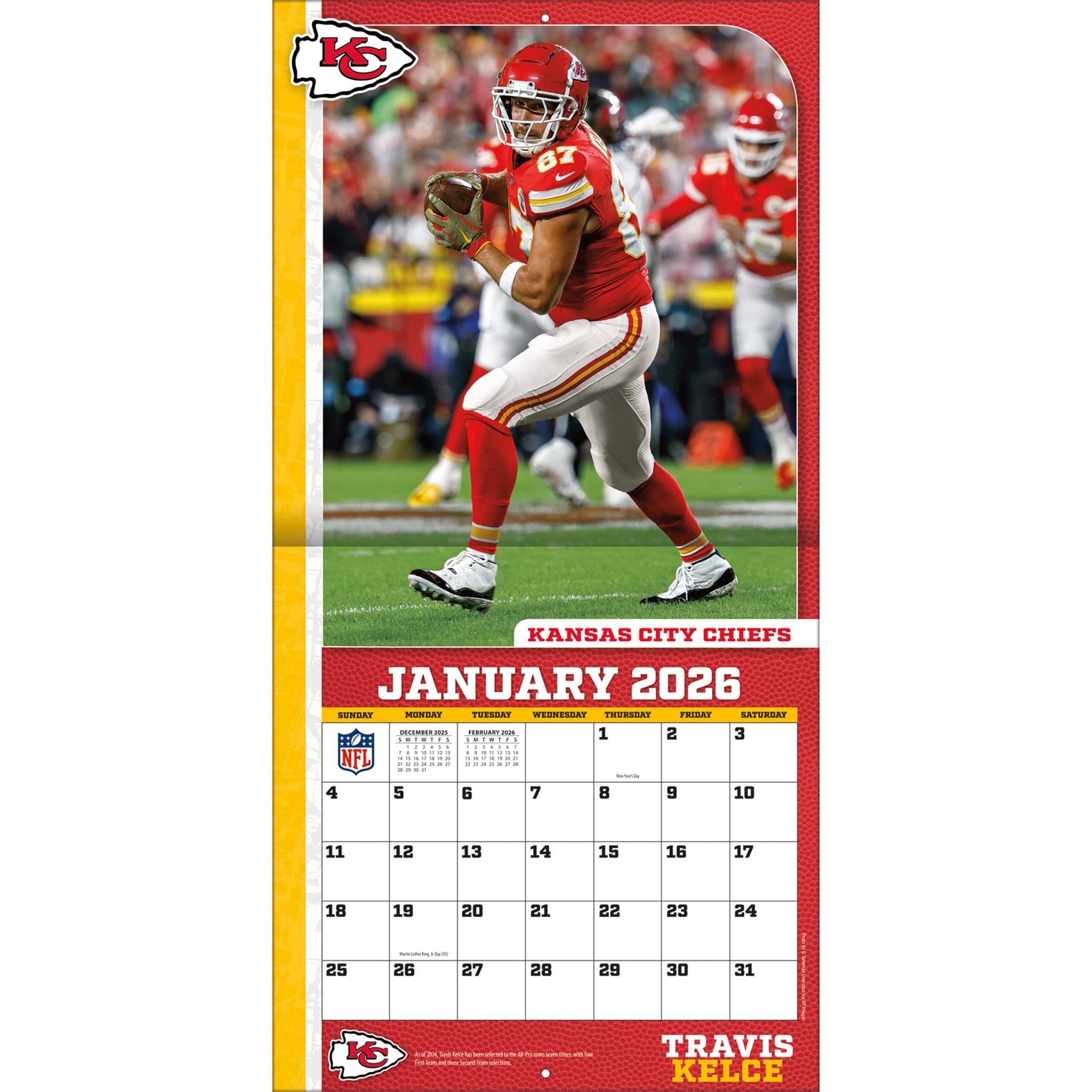 NFL Travis Kelce Kansas City Chiefs 2026 Wall Calendar