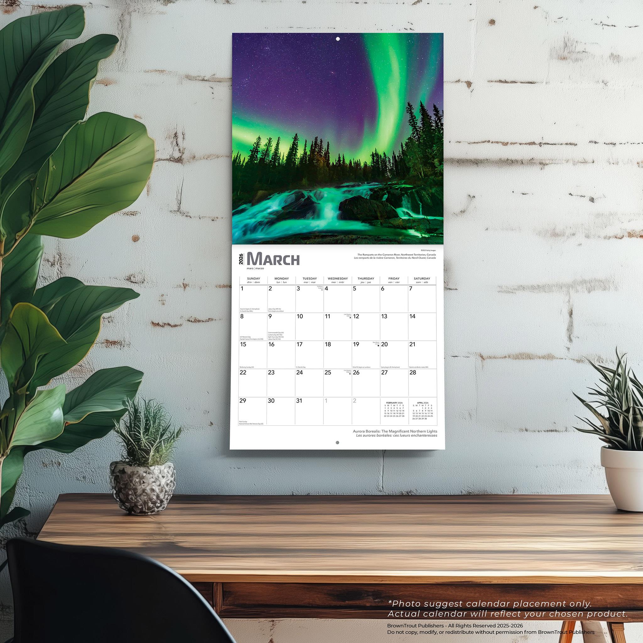 Aurora Borealis Bilingual 2026 Wall Calendar - Online Only