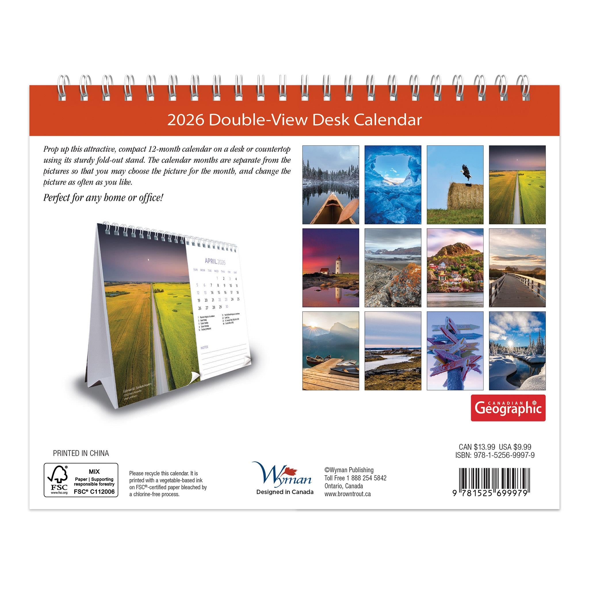 Canadian Geographic Scenic Double View 2026 Easel Calendar