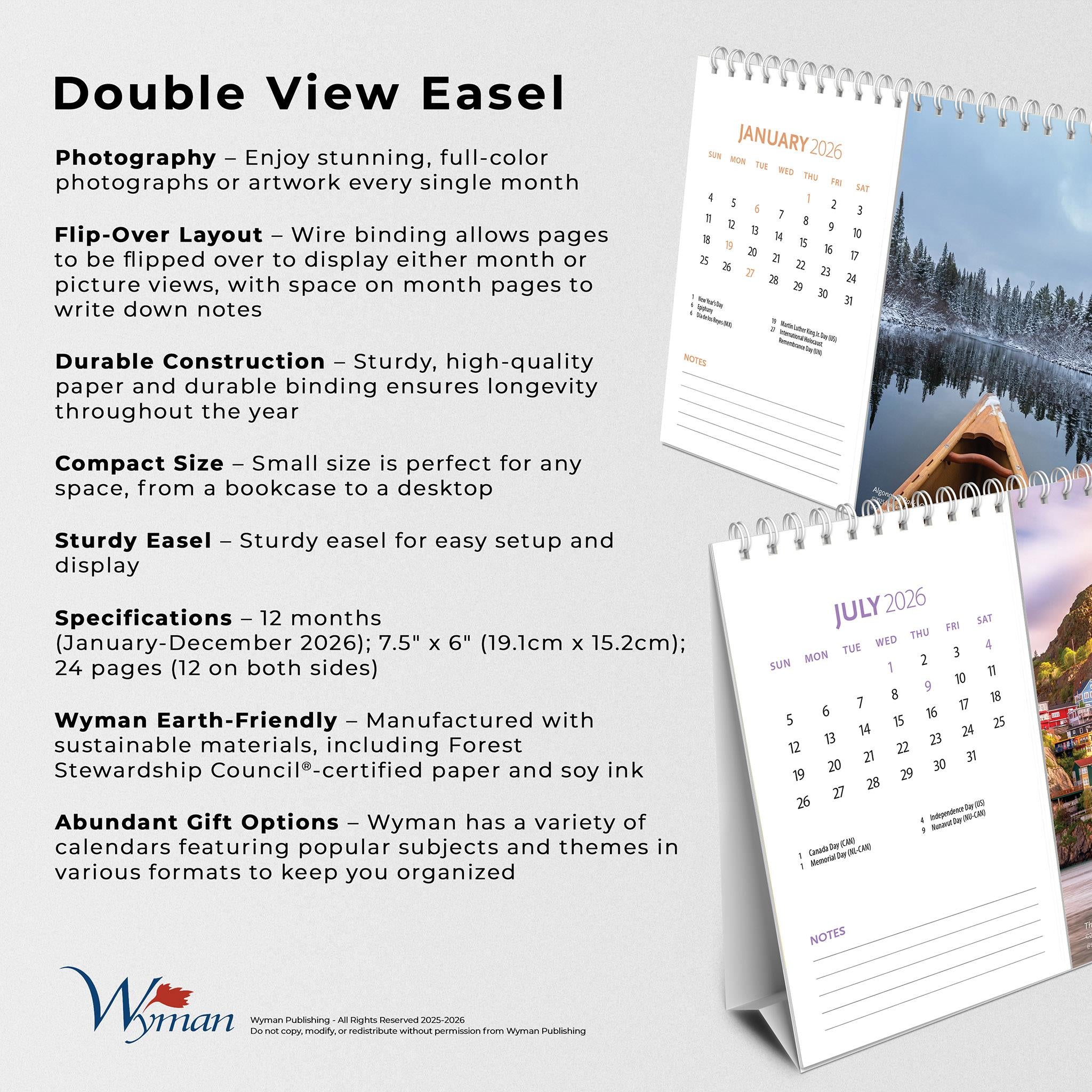 Canadian Geographic Scenic Double View 2026 Easel Calendar