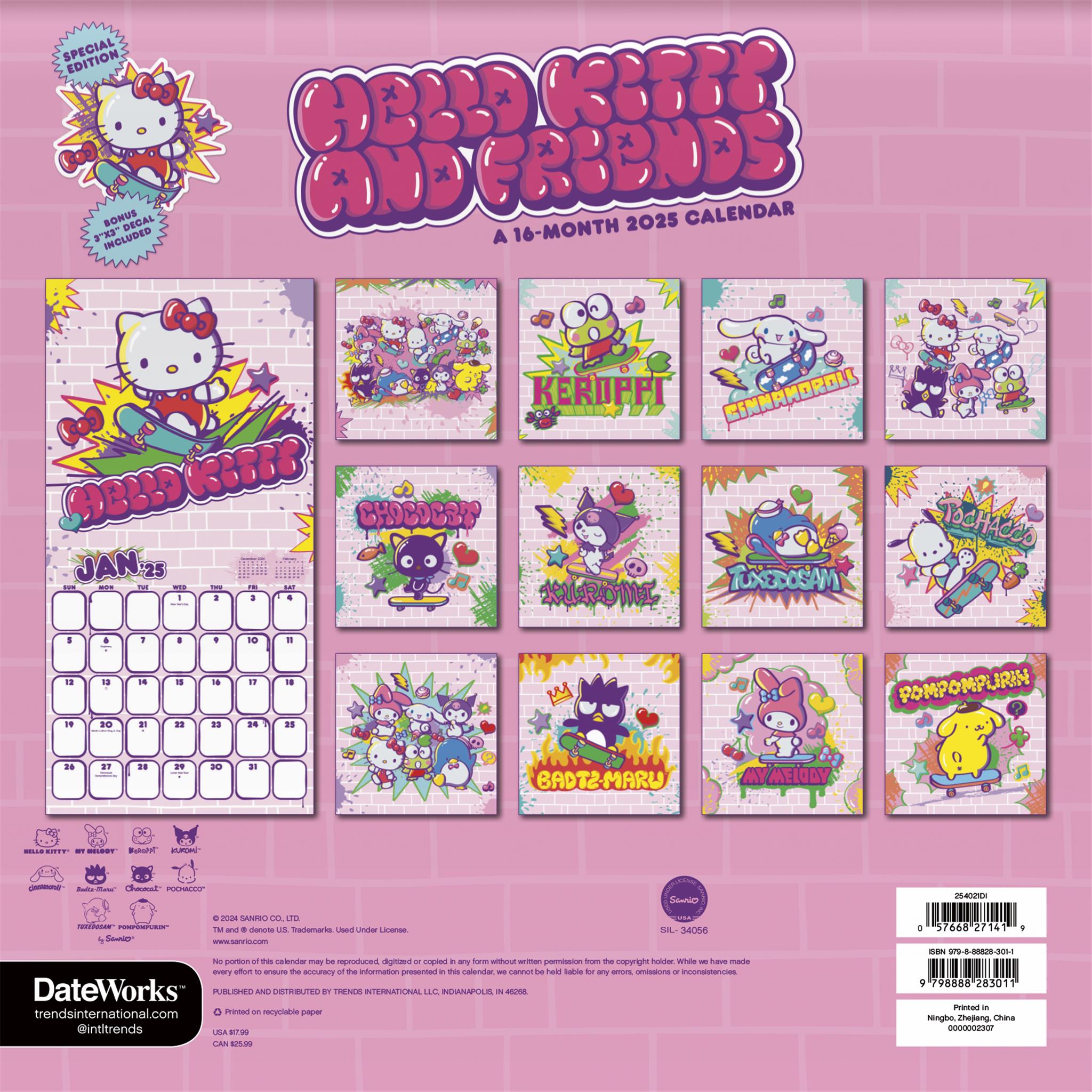 Hello Kitty And Friends Exclusive with Decal Wall 2025 Calendar