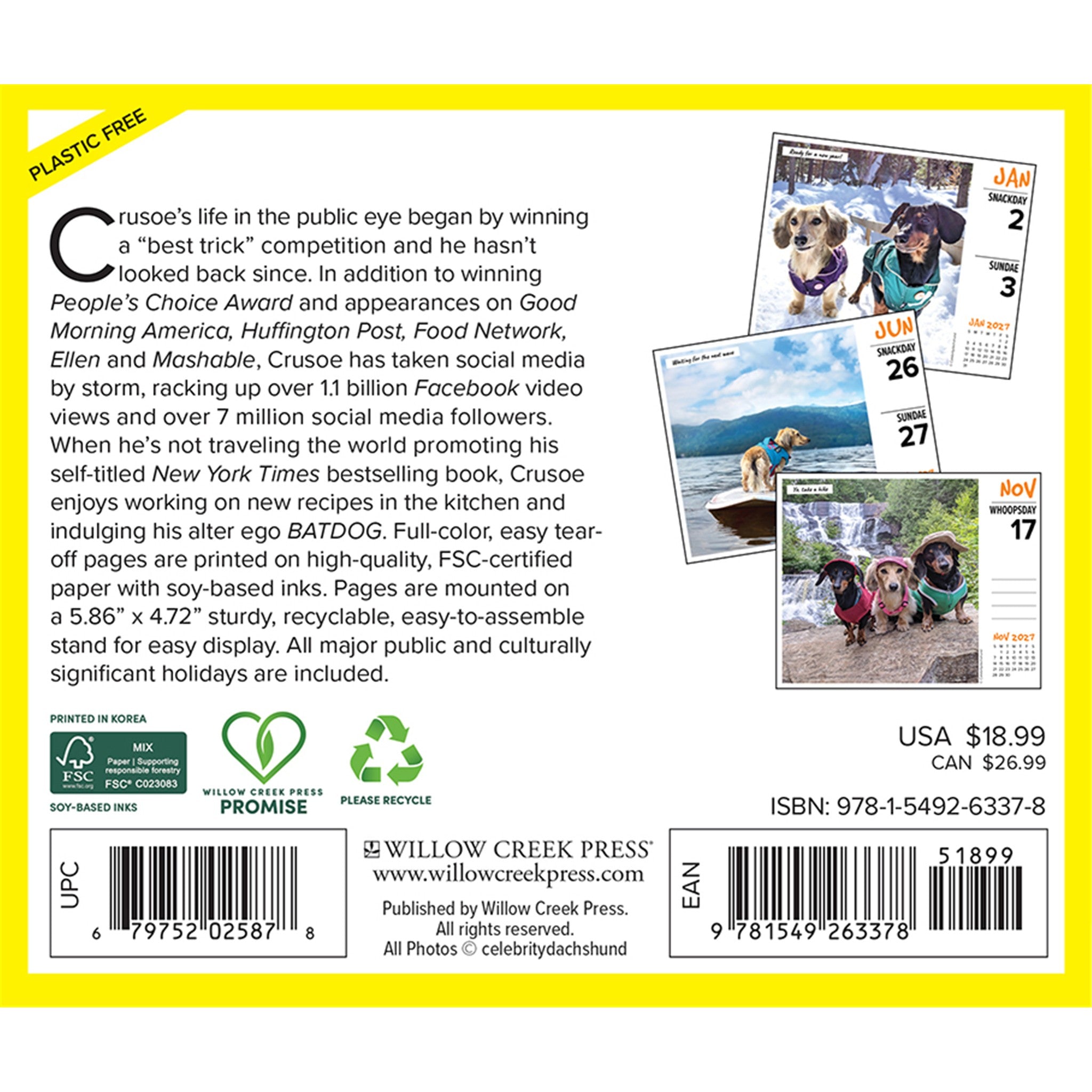 Crusoe the Celebrity Dachshund 2027 Box Calendar - Online Only