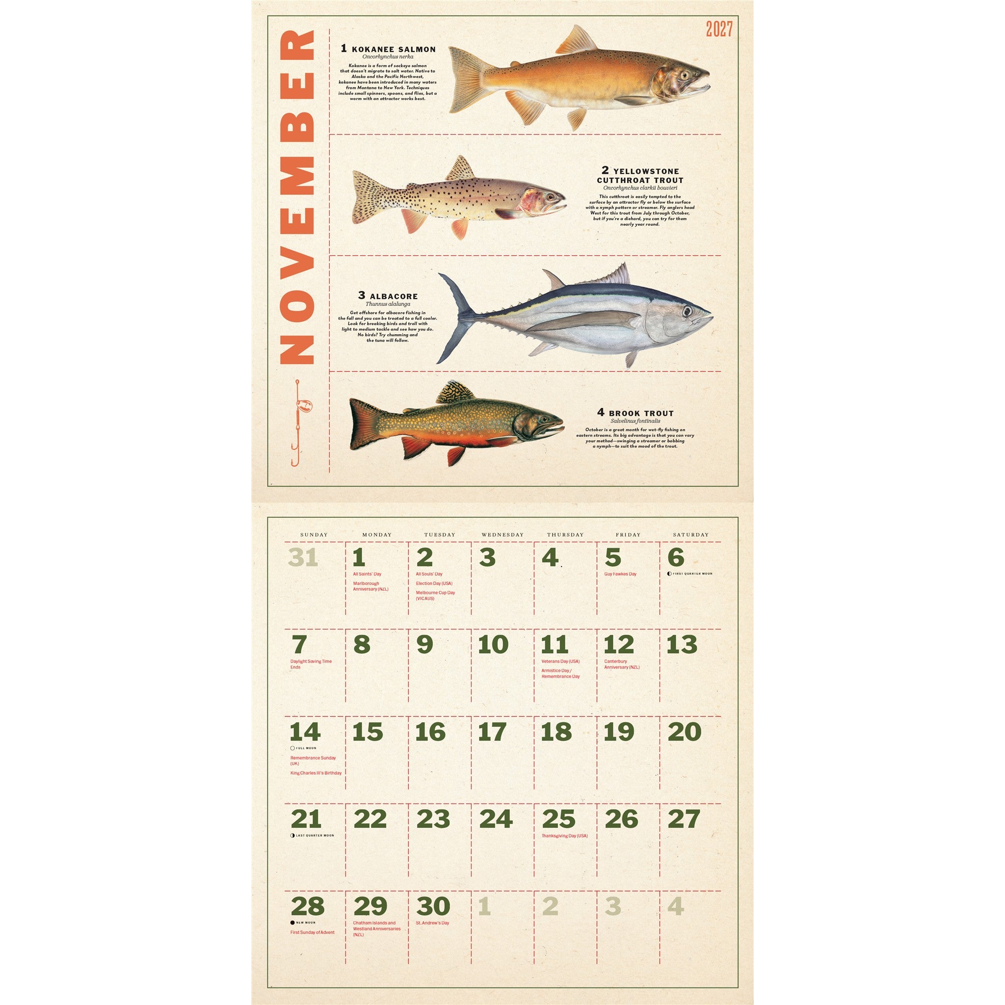 Twelve Months of Fishing 2027 Wall Calendar