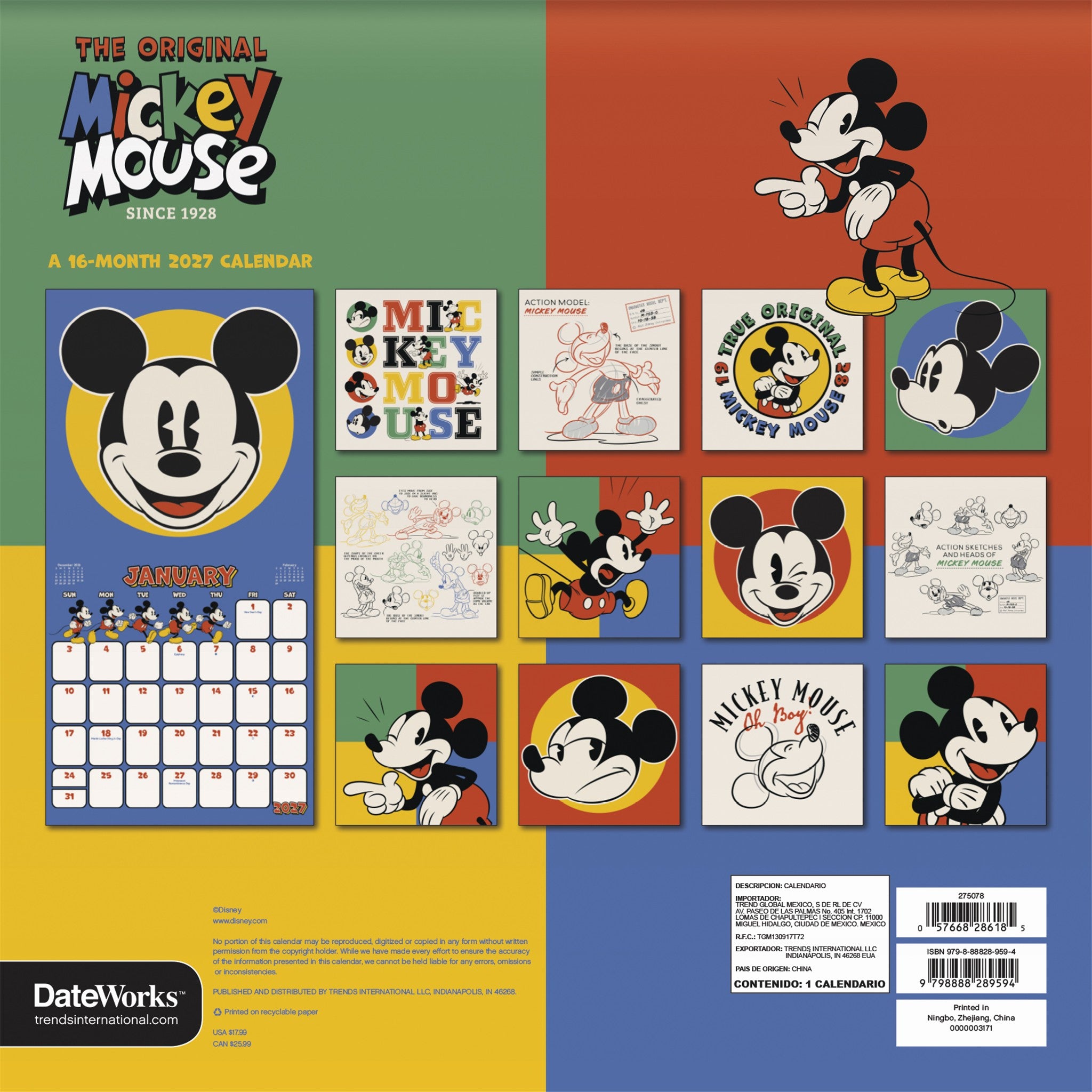 Mickey Mouse: Vintage 2027 Wall Calendar