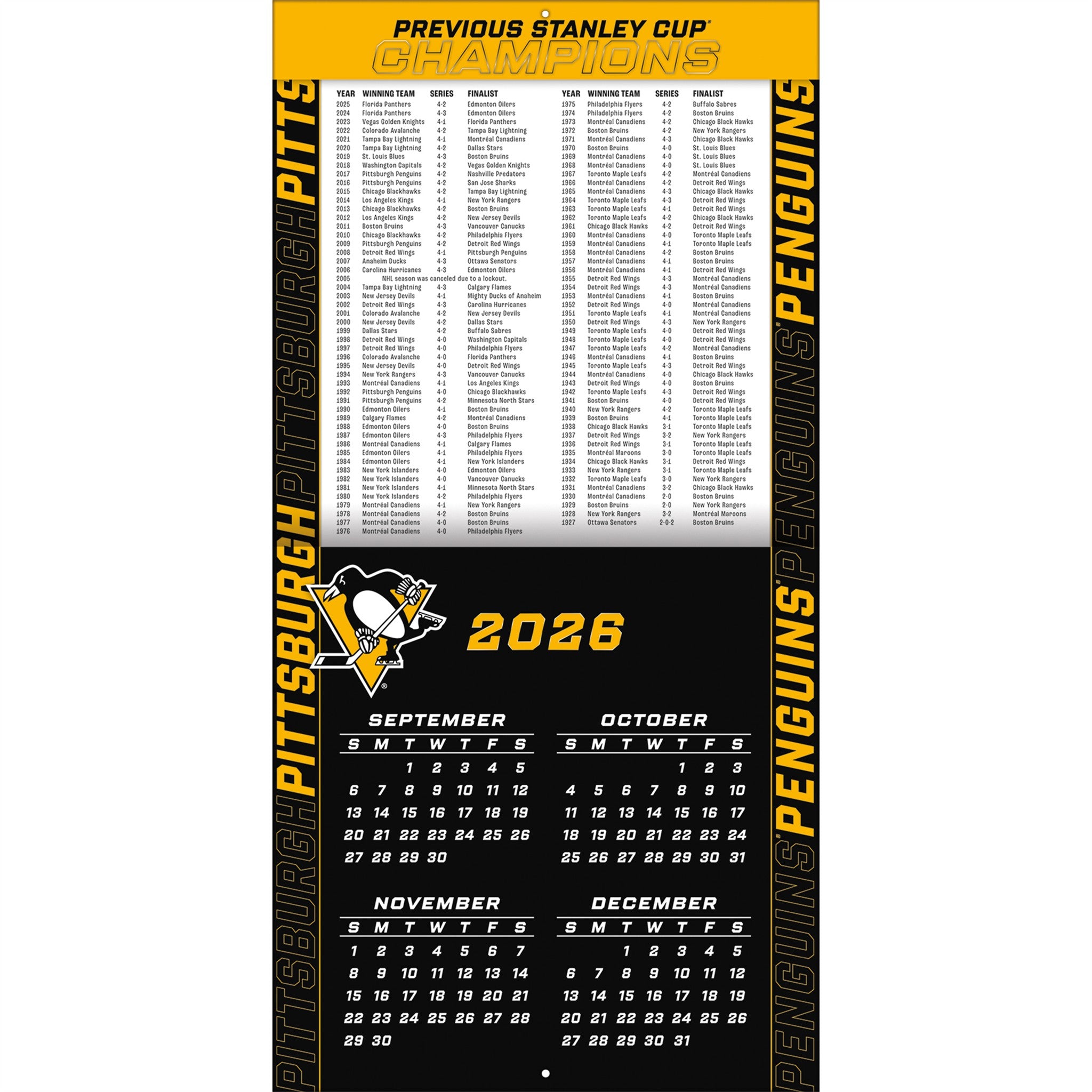 NHL Pittsburgh Penguins 2027 Wall Calendar