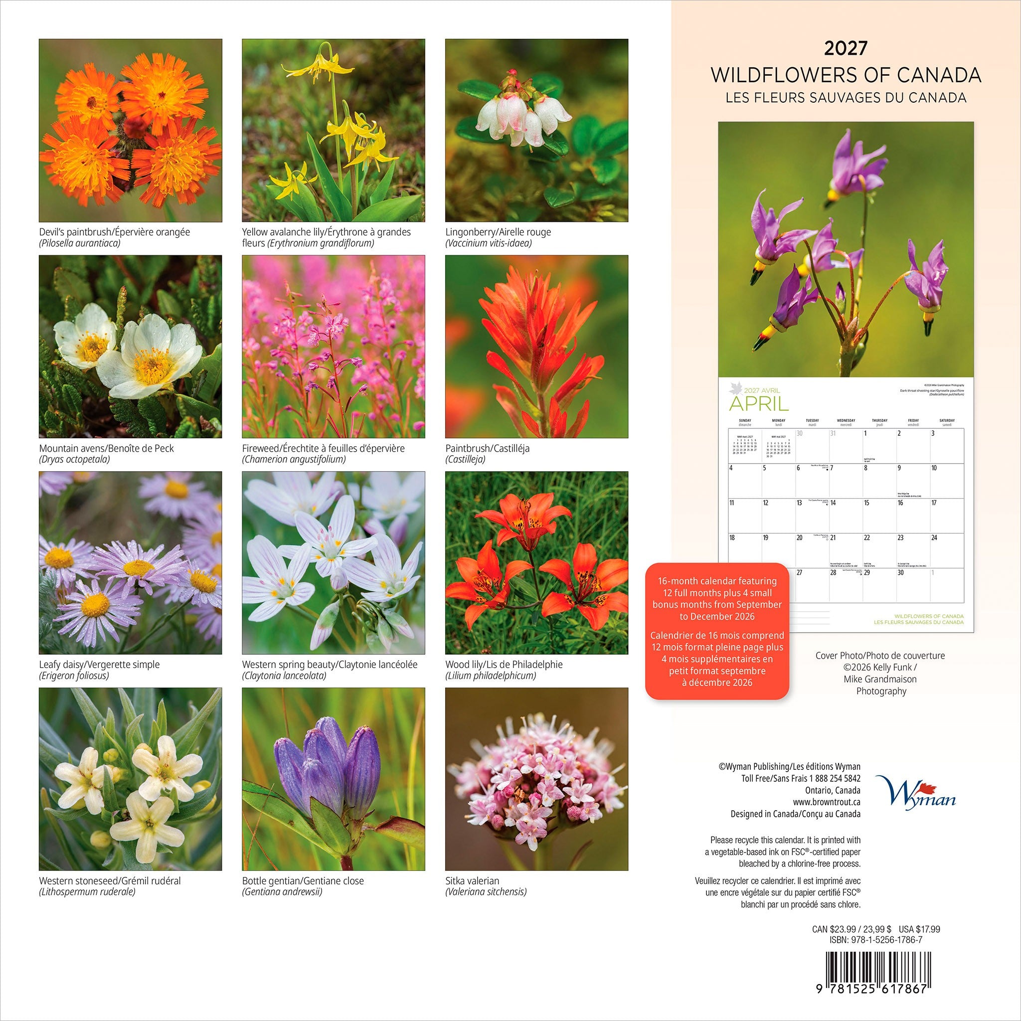 Wildflowers of Canada / Les fleurs sauvages du Canada 2027 Wall Calendar