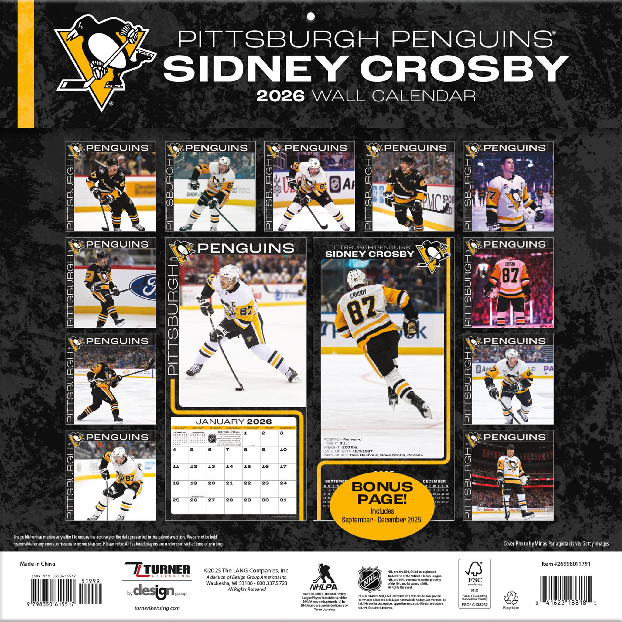NHL Sidney Crosby Pittsburgh Penguins 2026 Wall Calendar 3EE2A488 2556 42F7 8013 