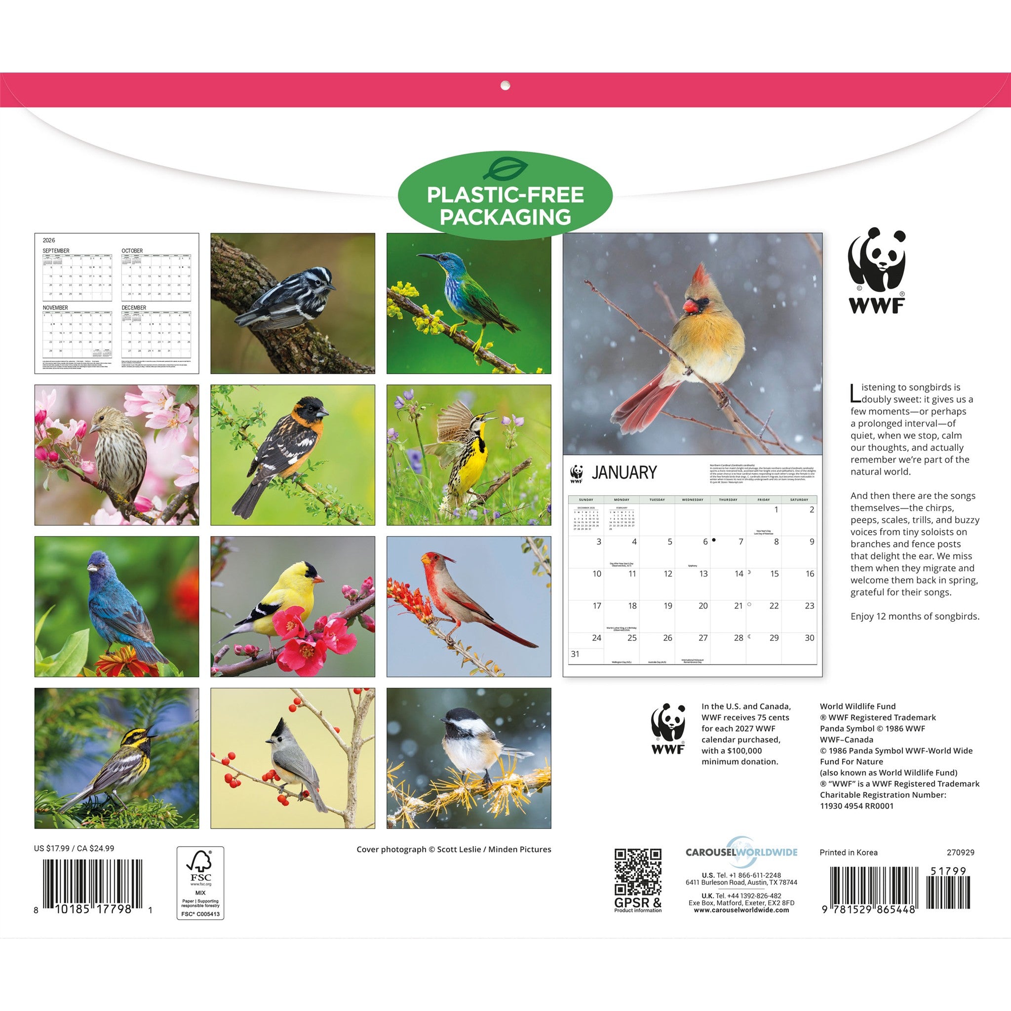 World Wildlife Fund Songbirds 2027 Wall Calendar